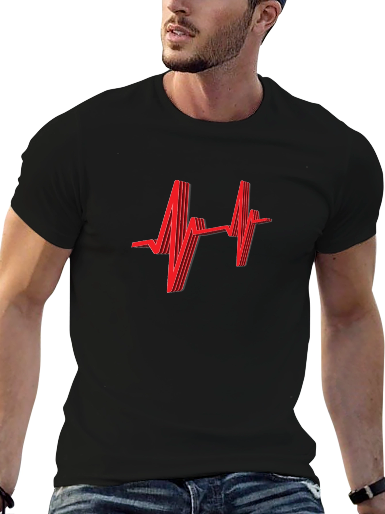 Heartbeat Graphic Tee - Stylish Black T-Shirt