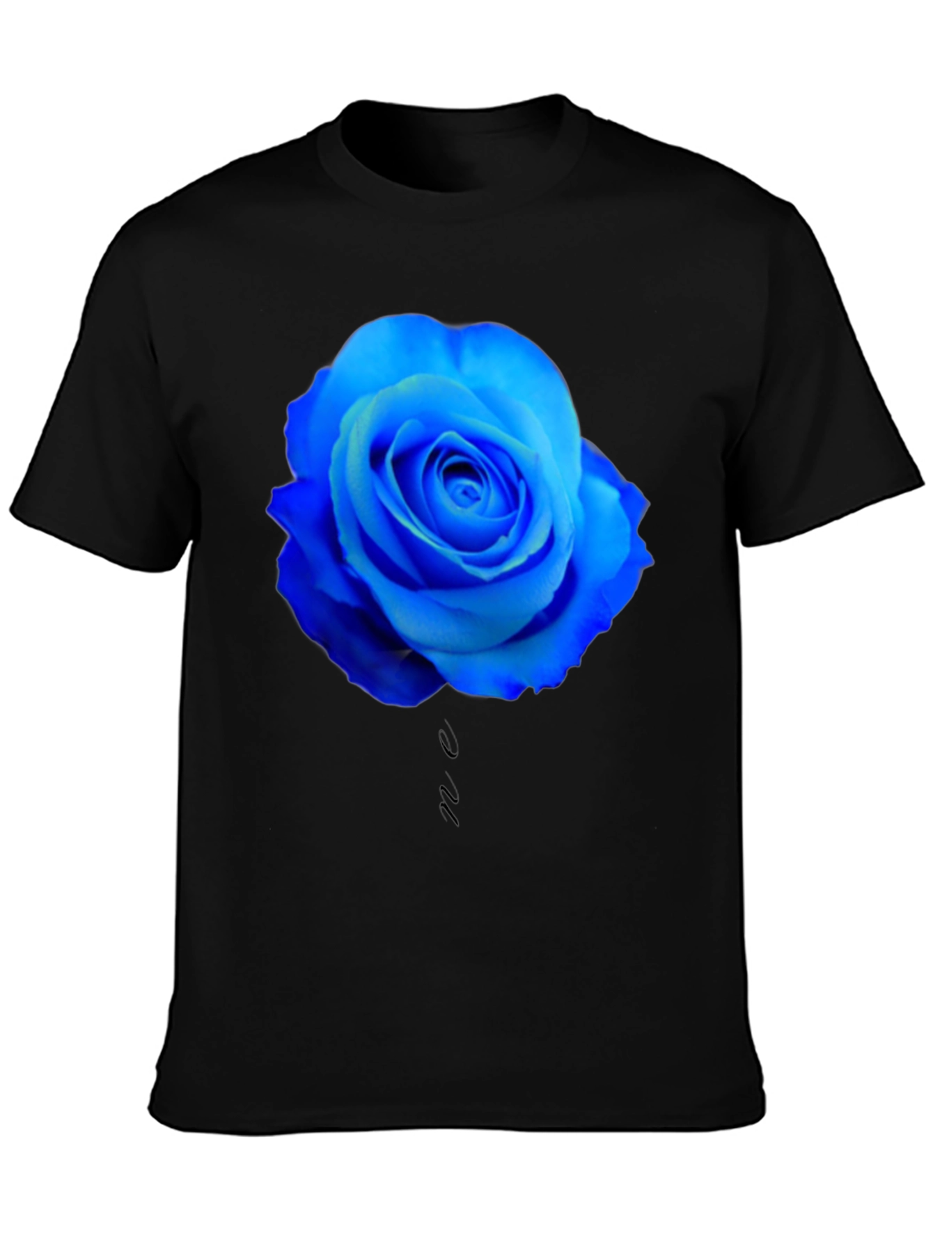Blue Rose Graphic Black T-Shirt