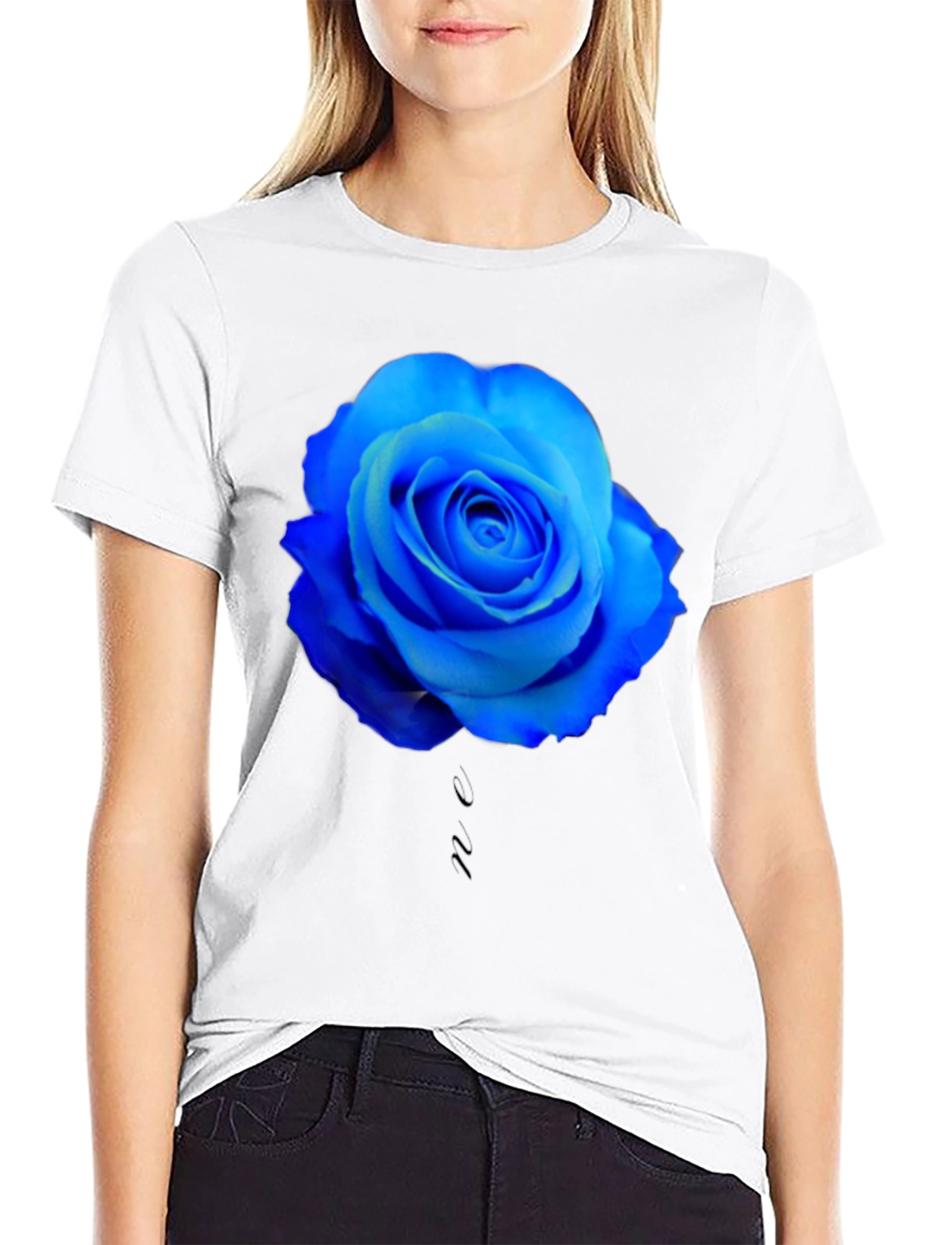 Blue Rose Graphic Black T-Shirt