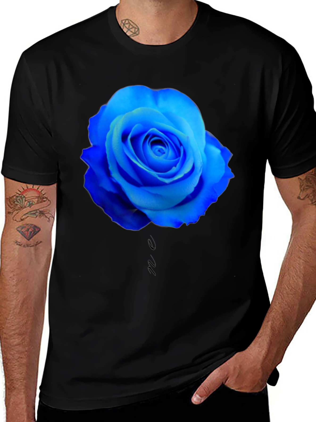 Blue Rose Graphic Black T-Shirt