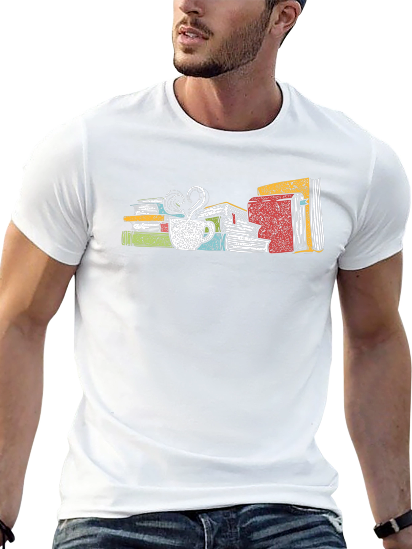 Book Lover T-Shirt: Stack of Books with Coffee
