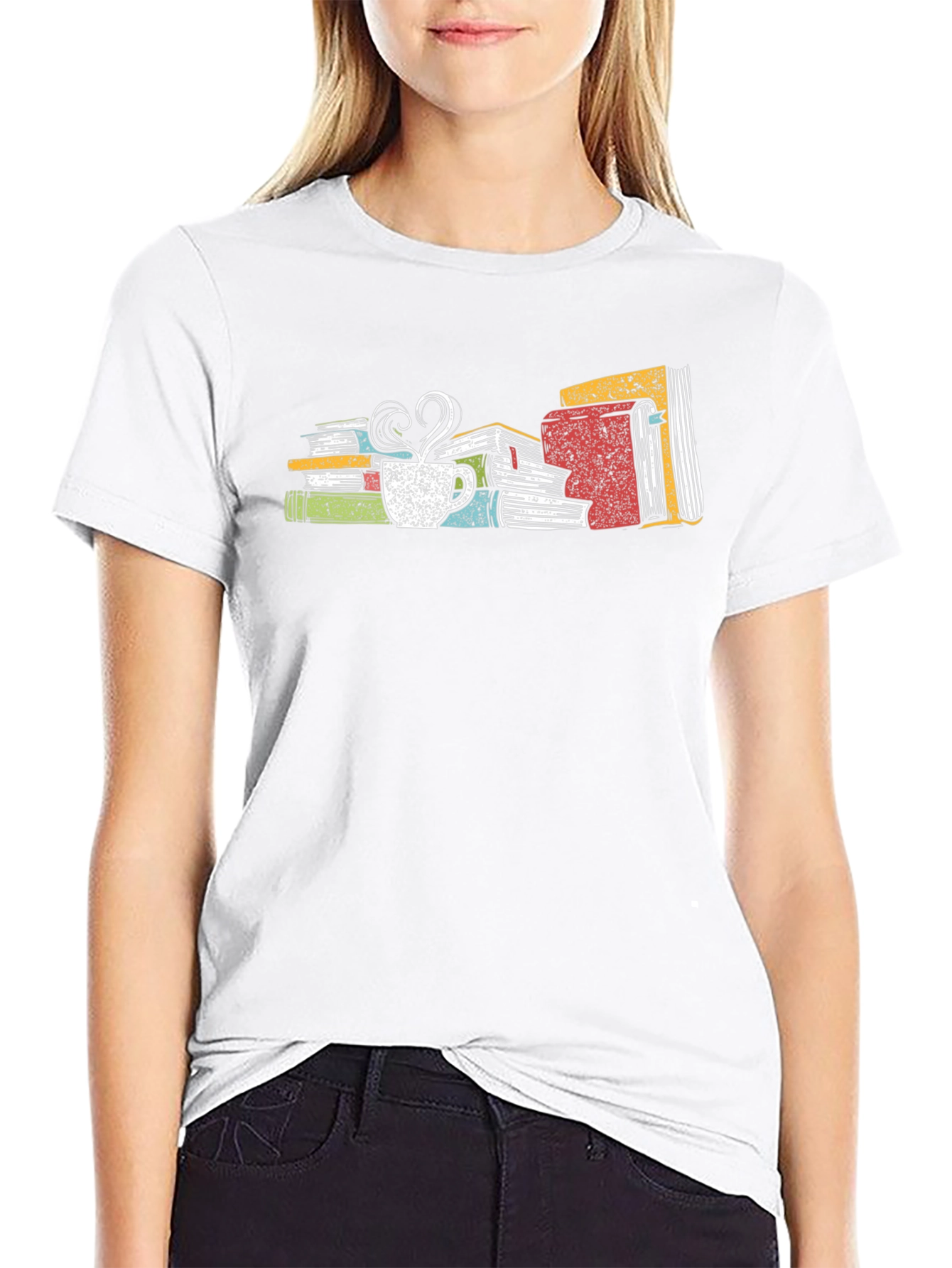 Book Lover T-Shirt: Stack of Books with Coffee