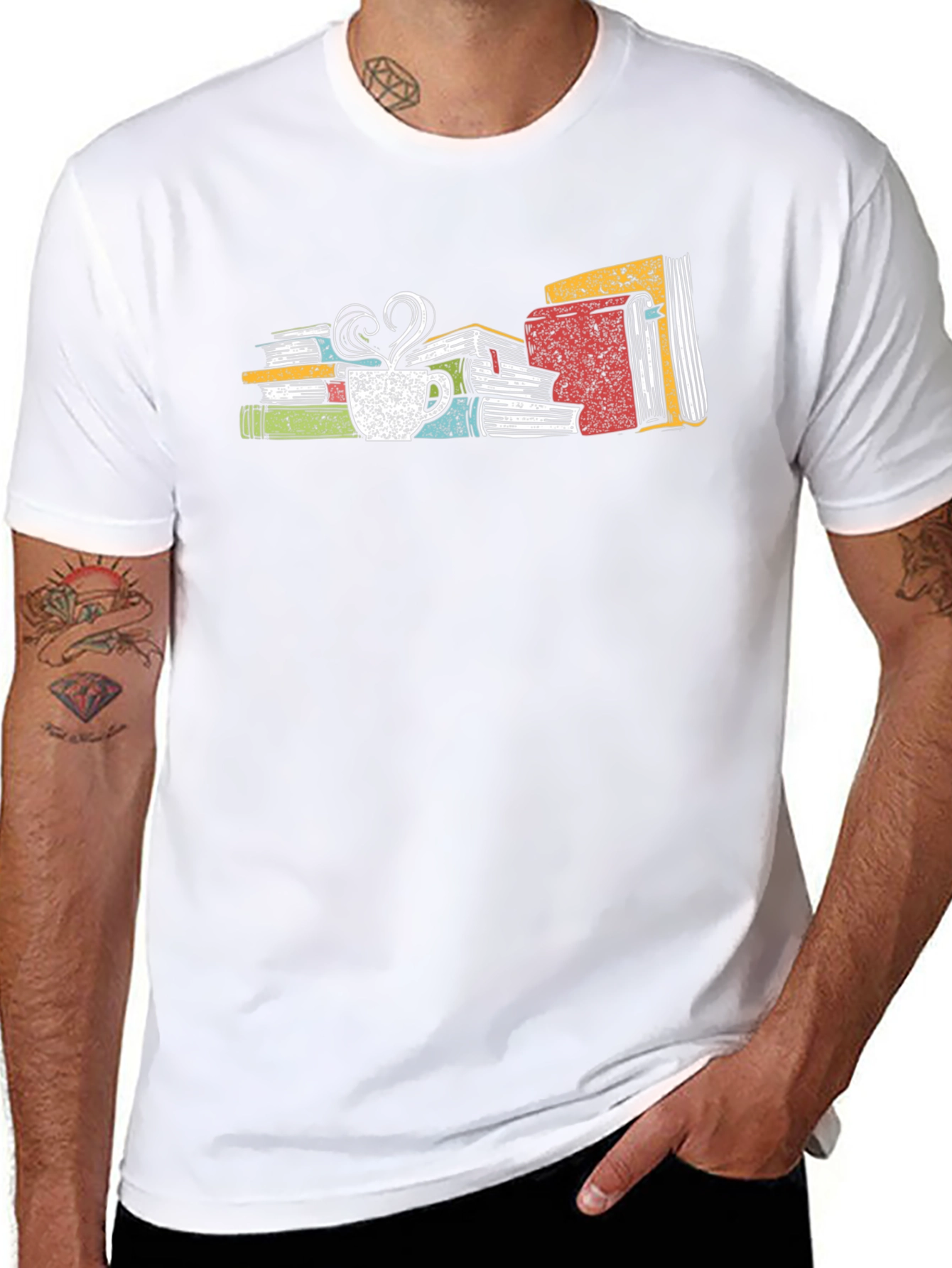 Book Lover T-Shirt: Stack of Books with Coffee