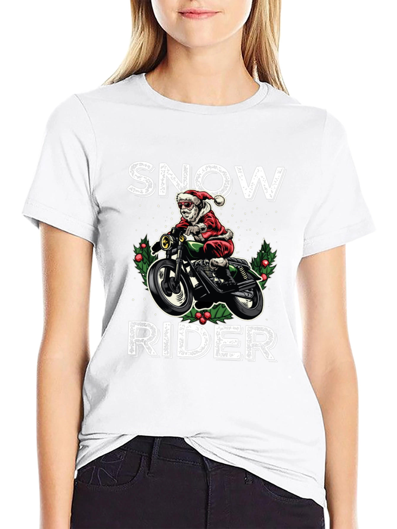 Snow Rider Graphic Tee - Motorcycle Santa Shirt