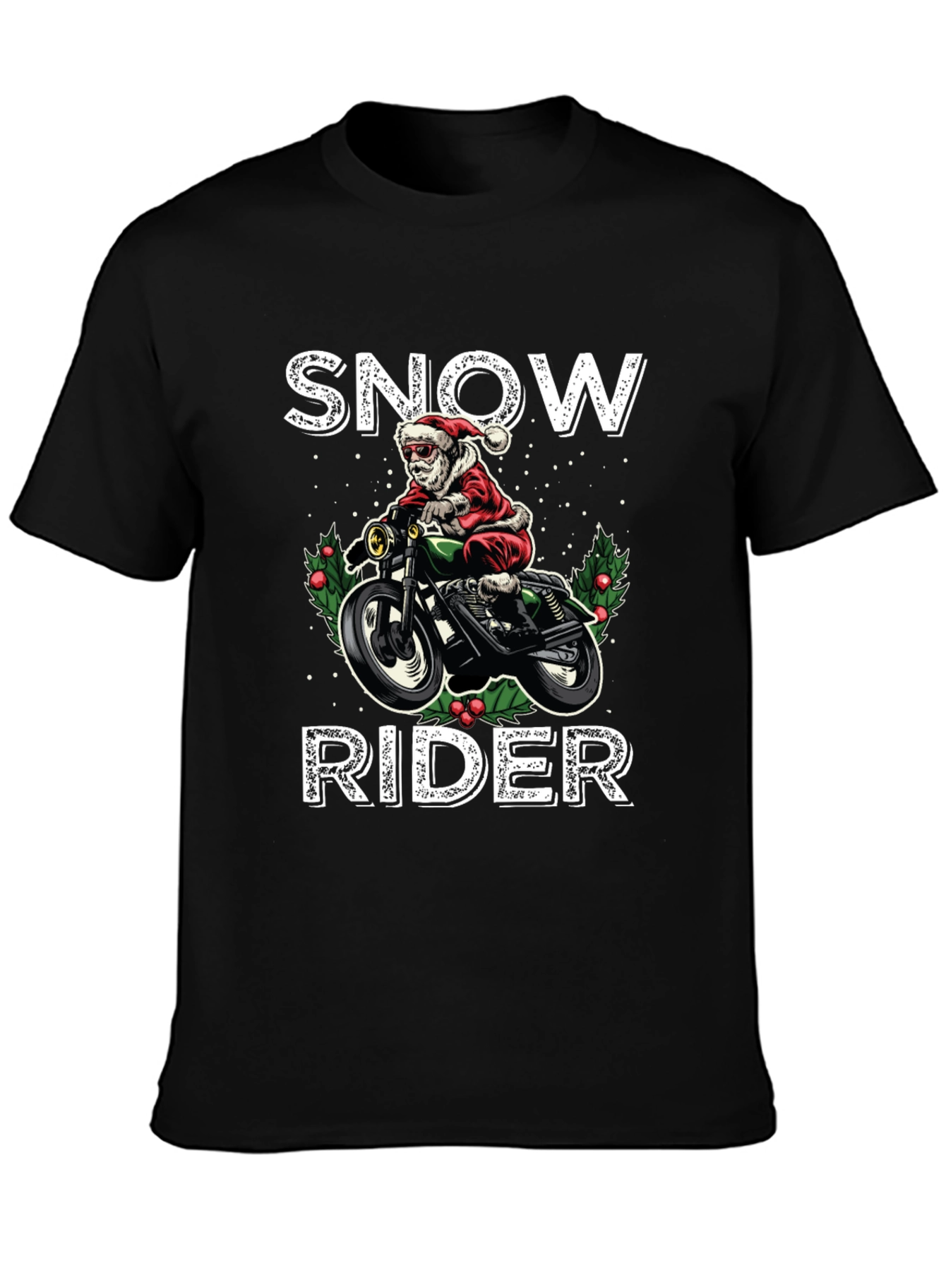 Snow Rider Graphic Tee - Motorcycle Santa Shirt