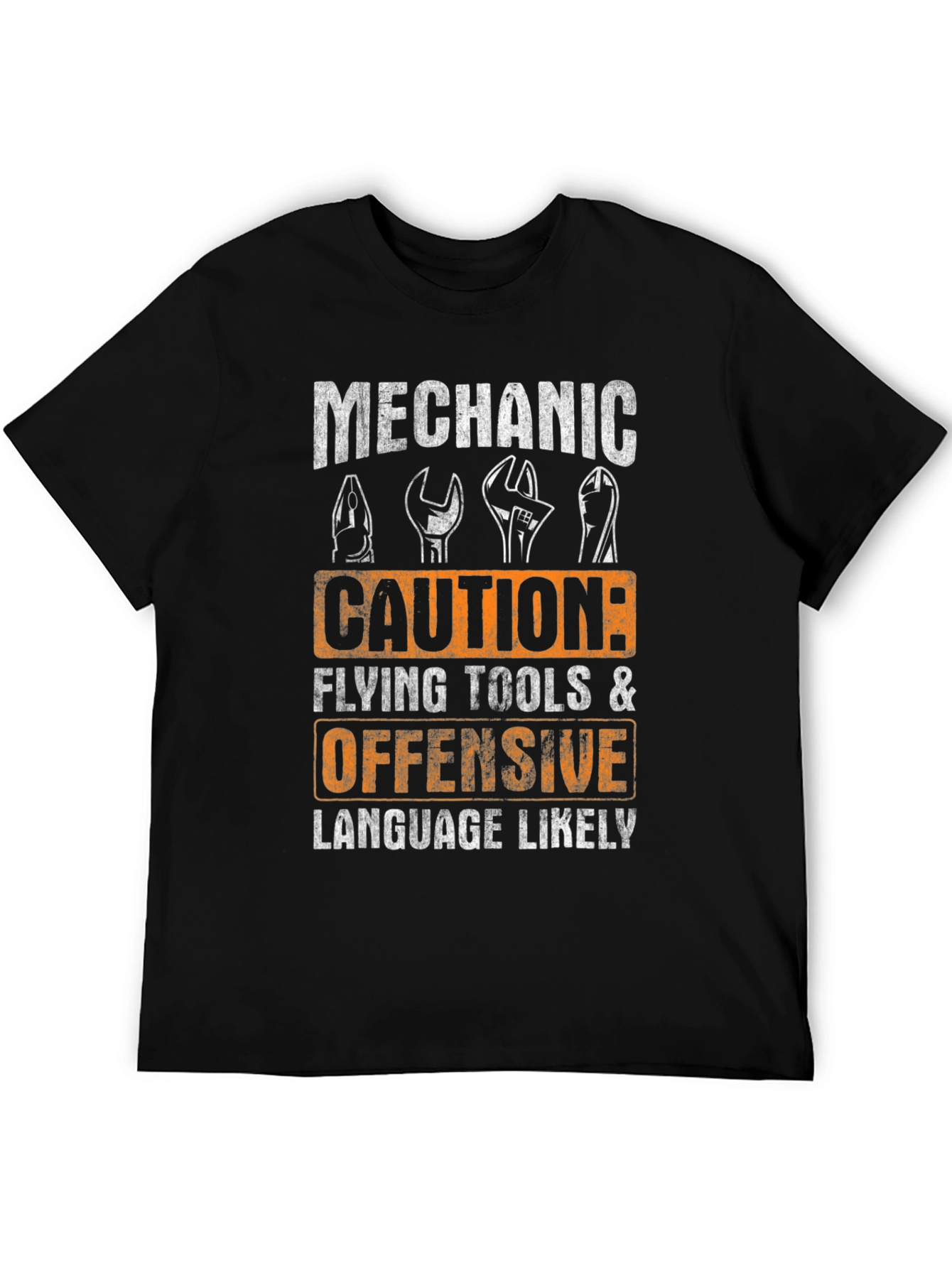 Mechanic Caution T-Shirt - Flying Tools & Offensive Language