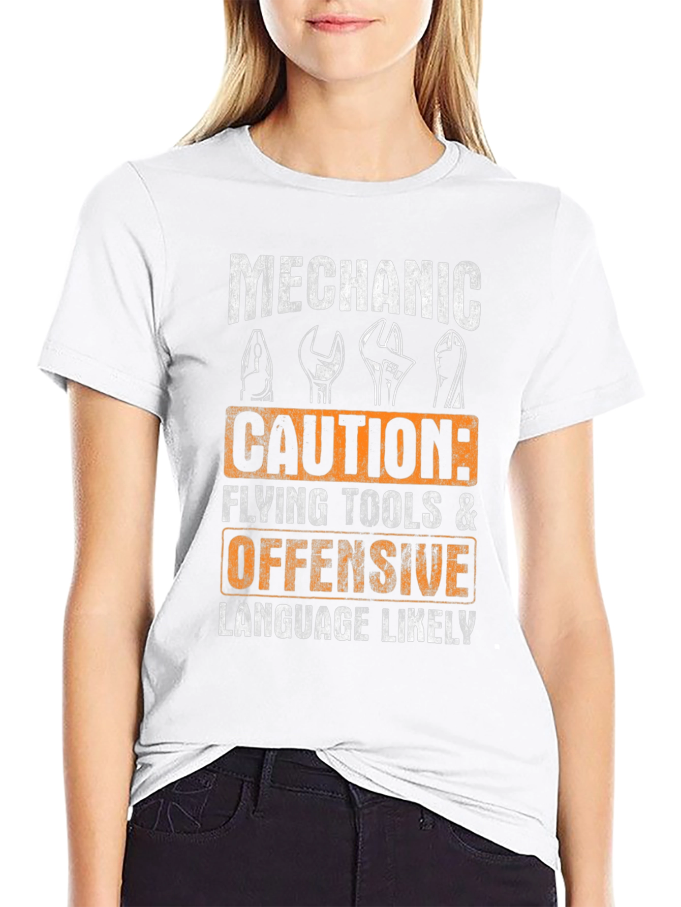 Mechanic Caution T-Shirt - Flying Tools & Offensive Language