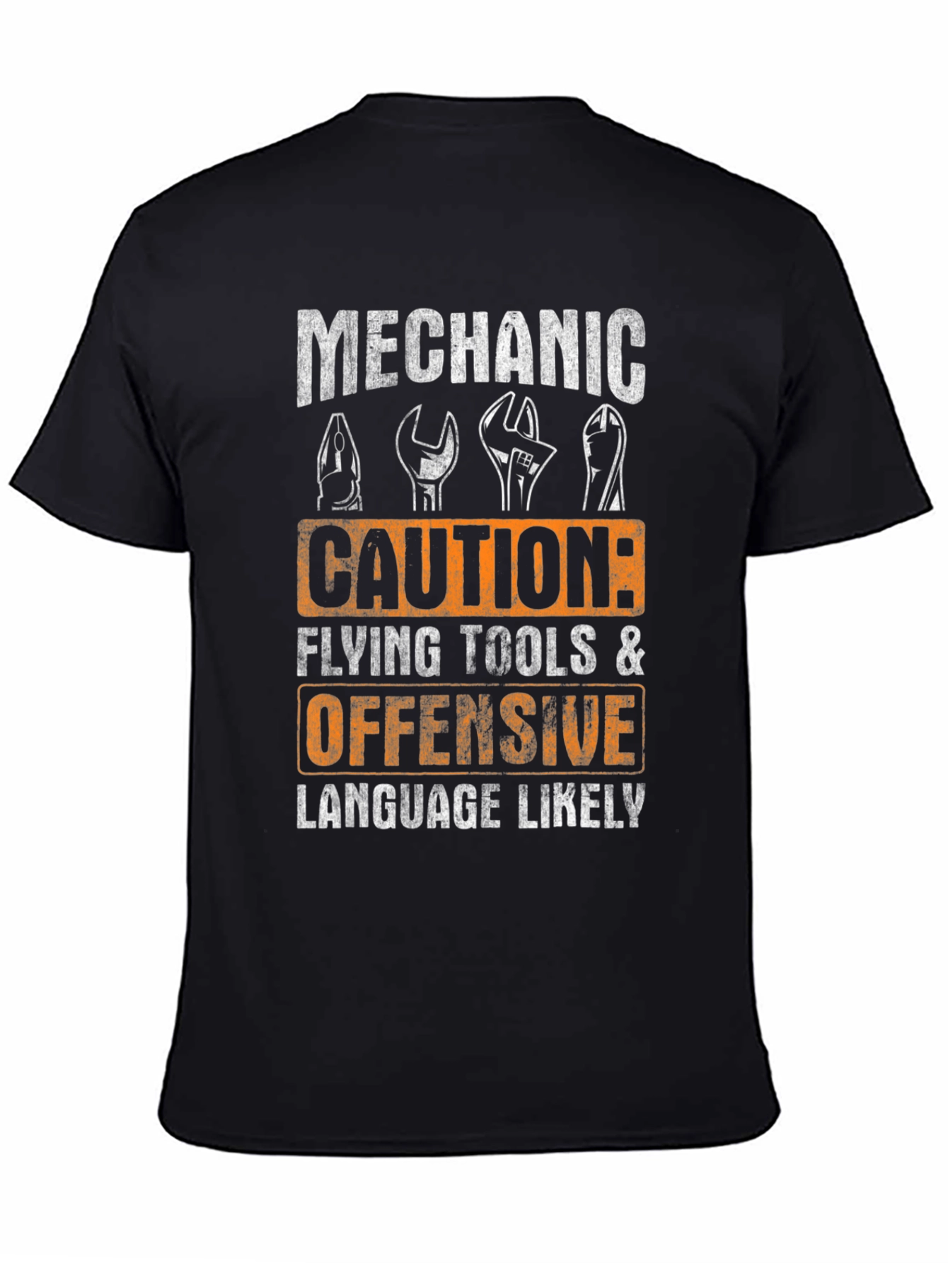Mechanic Caution T-Shirt - Flying Tools & Offensive Language