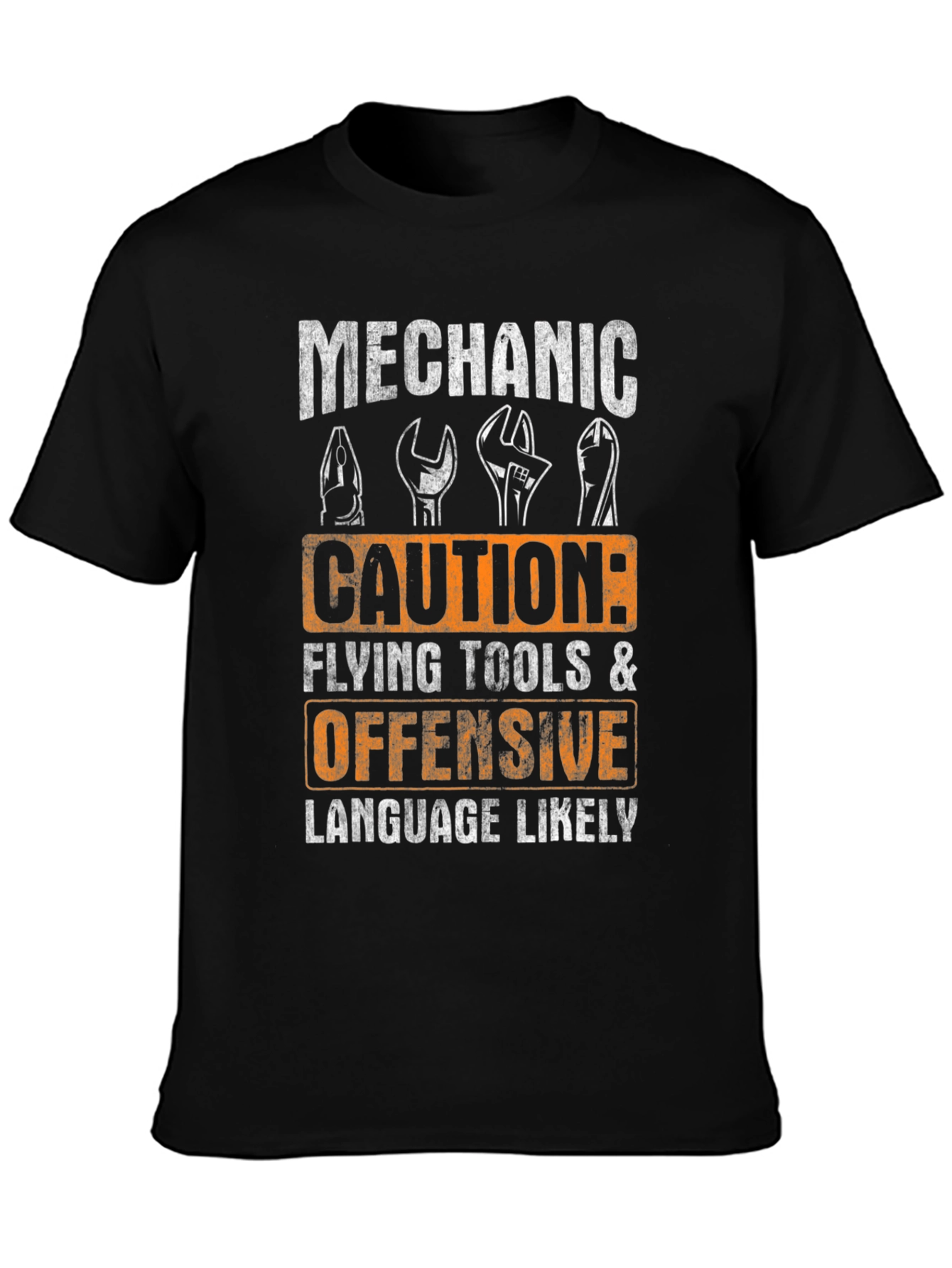 Mechanic Caution T-Shirt - Flying Tools & Offensive Language