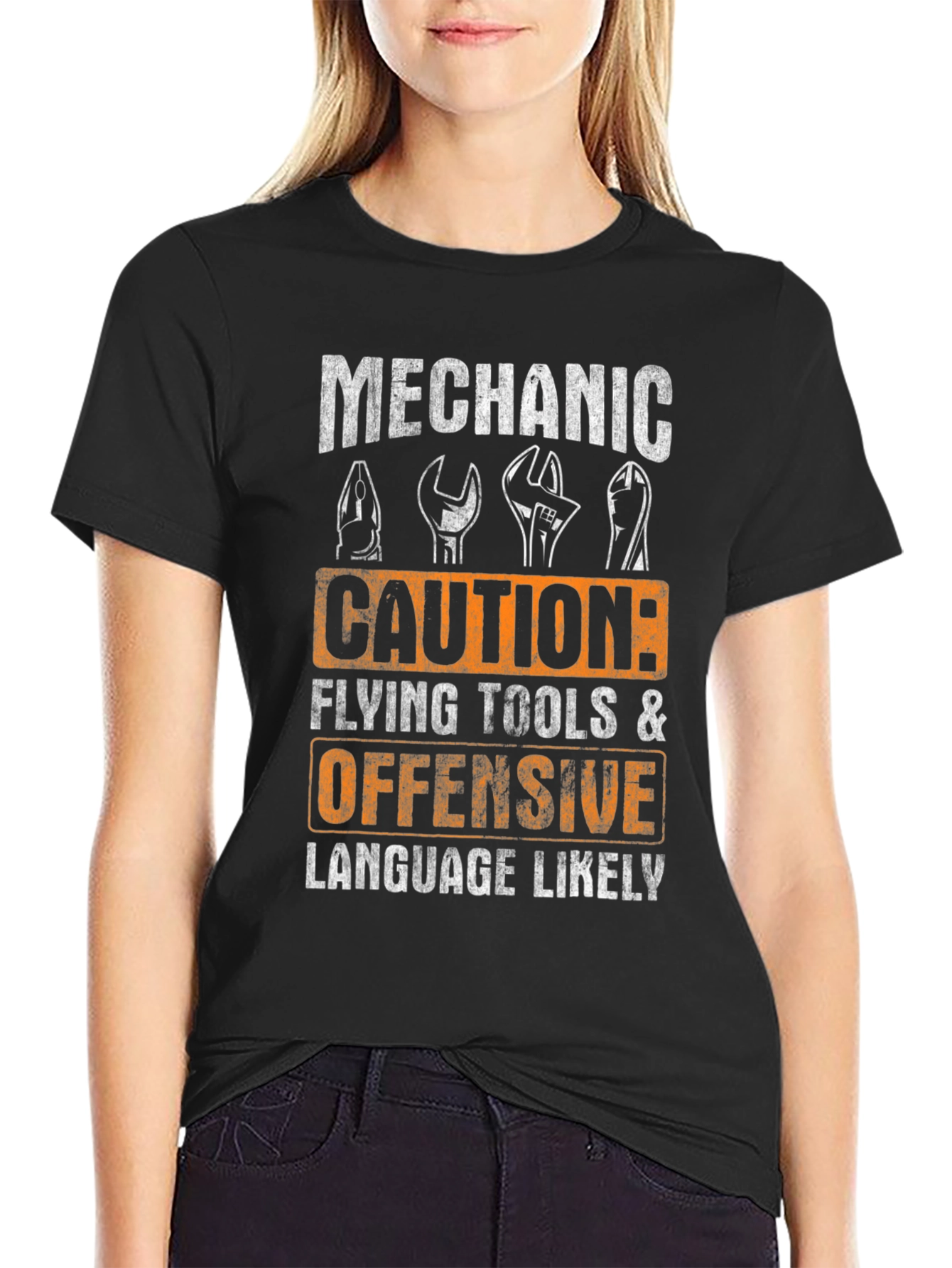 Mechanic Caution T-Shirt - Flying Tools & Offensive Language
