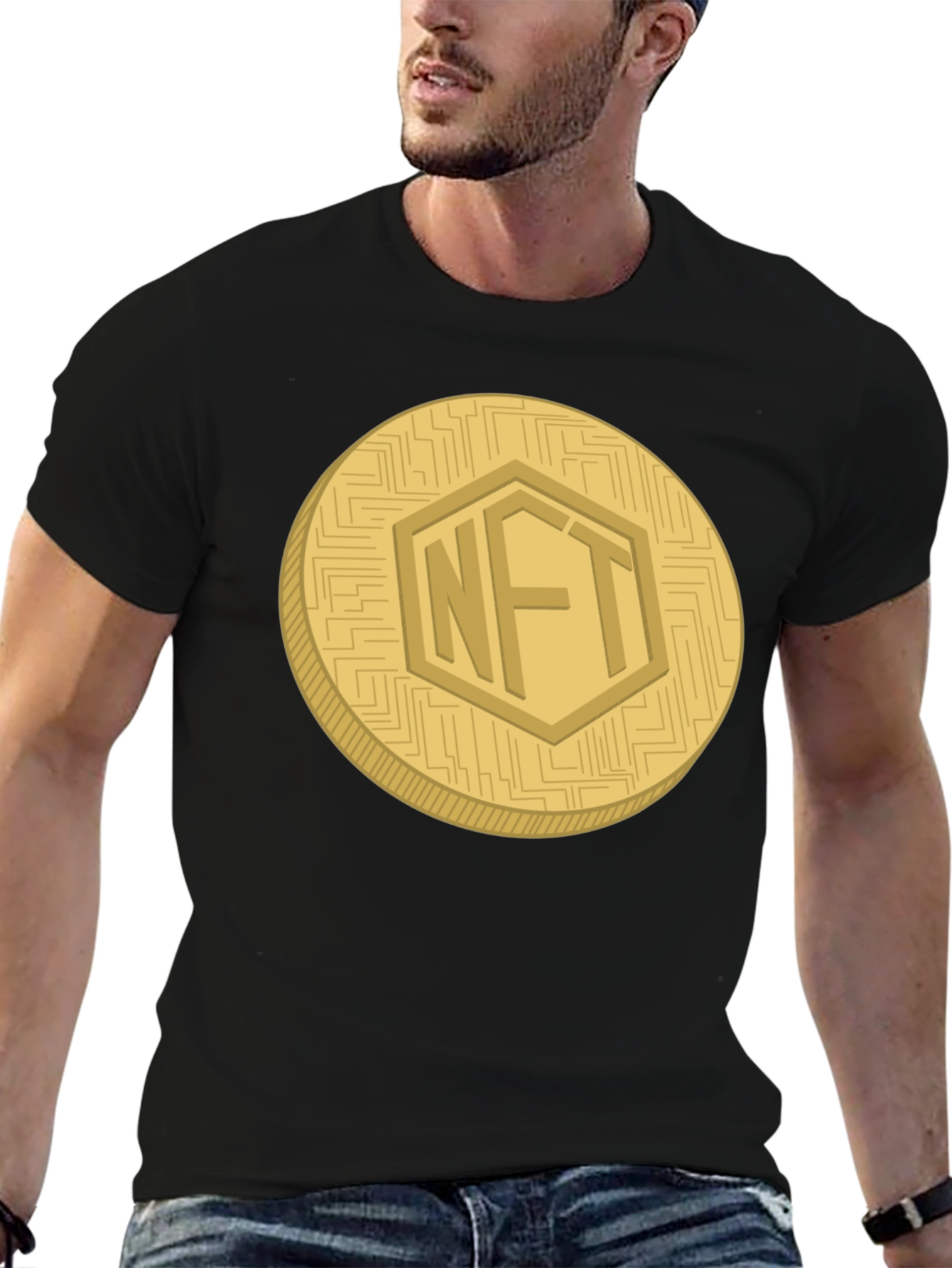 NFT Crypto Coin Graphic Tee - Black Casual T-Shirt