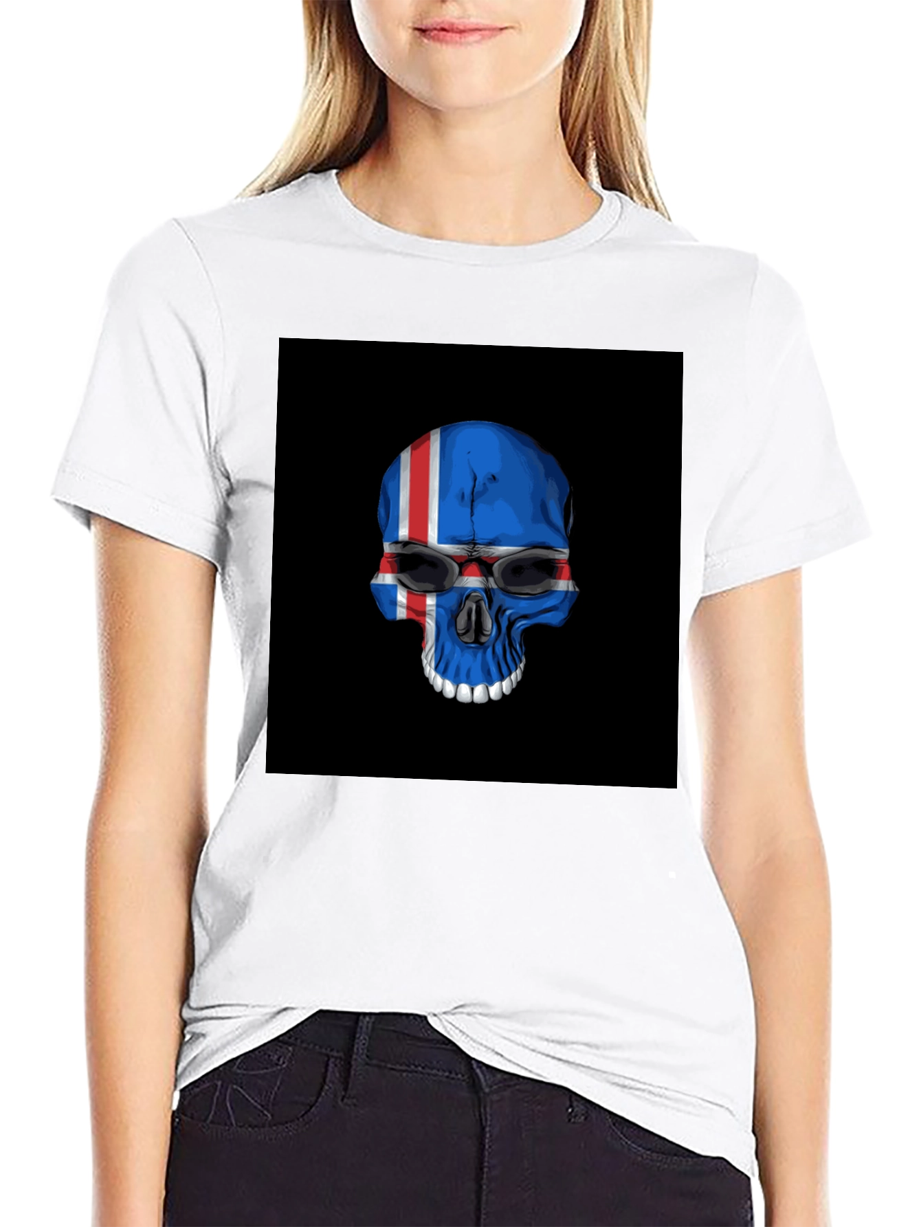 Iceland Flag Skull Graphic Tee - Black T-Shirt