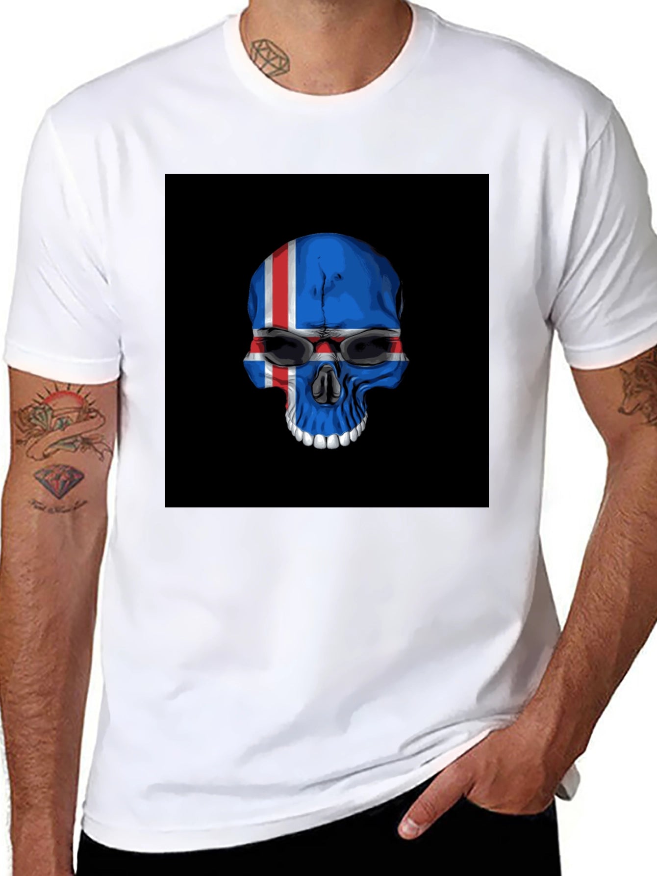 Iceland Flag Skull Graphic Tee - Black T-Shirt