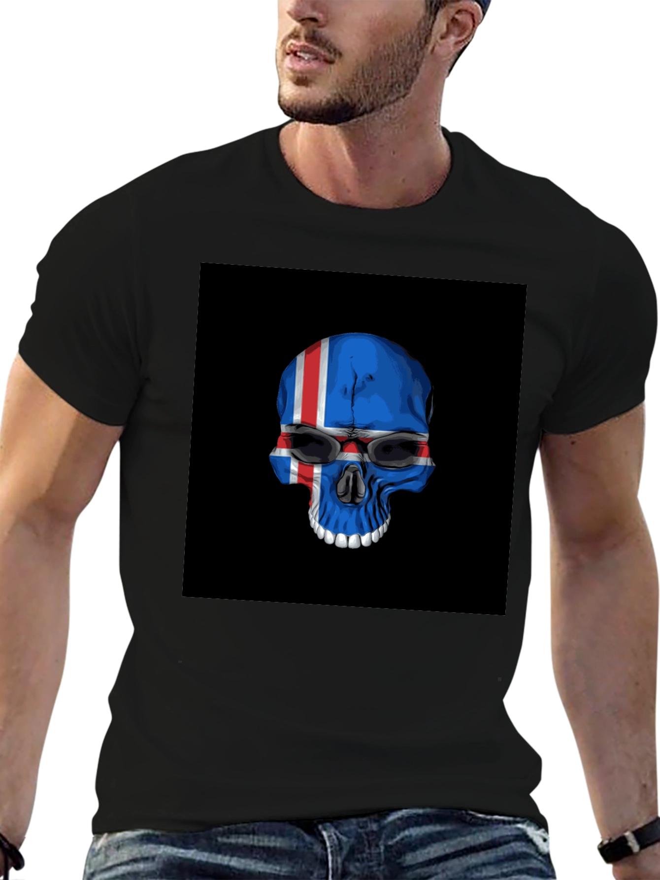 Iceland Flag Skull Graphic Tee - Black T-Shirt