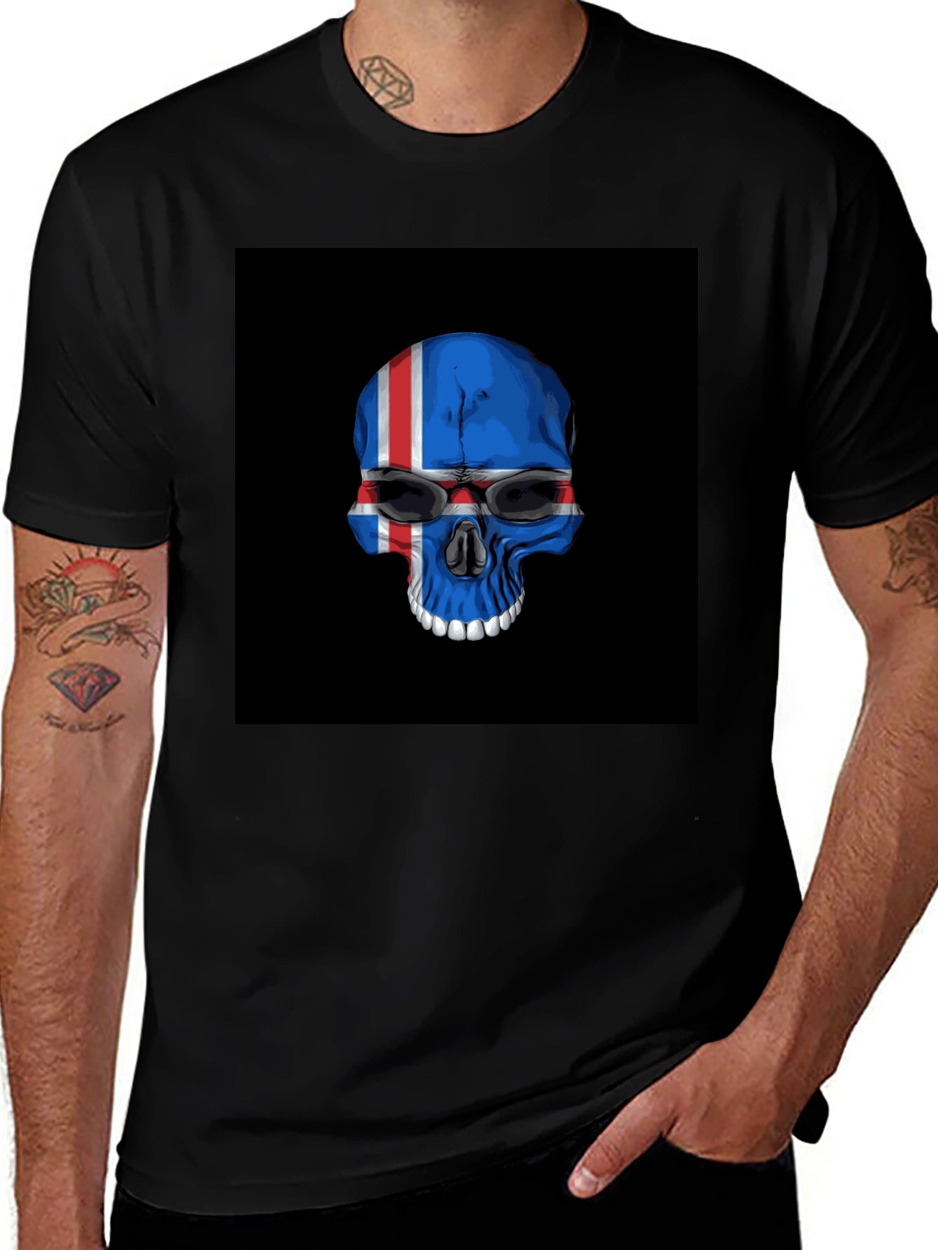 Iceland Flag Skull Graphic Tee - Black T-Shirt