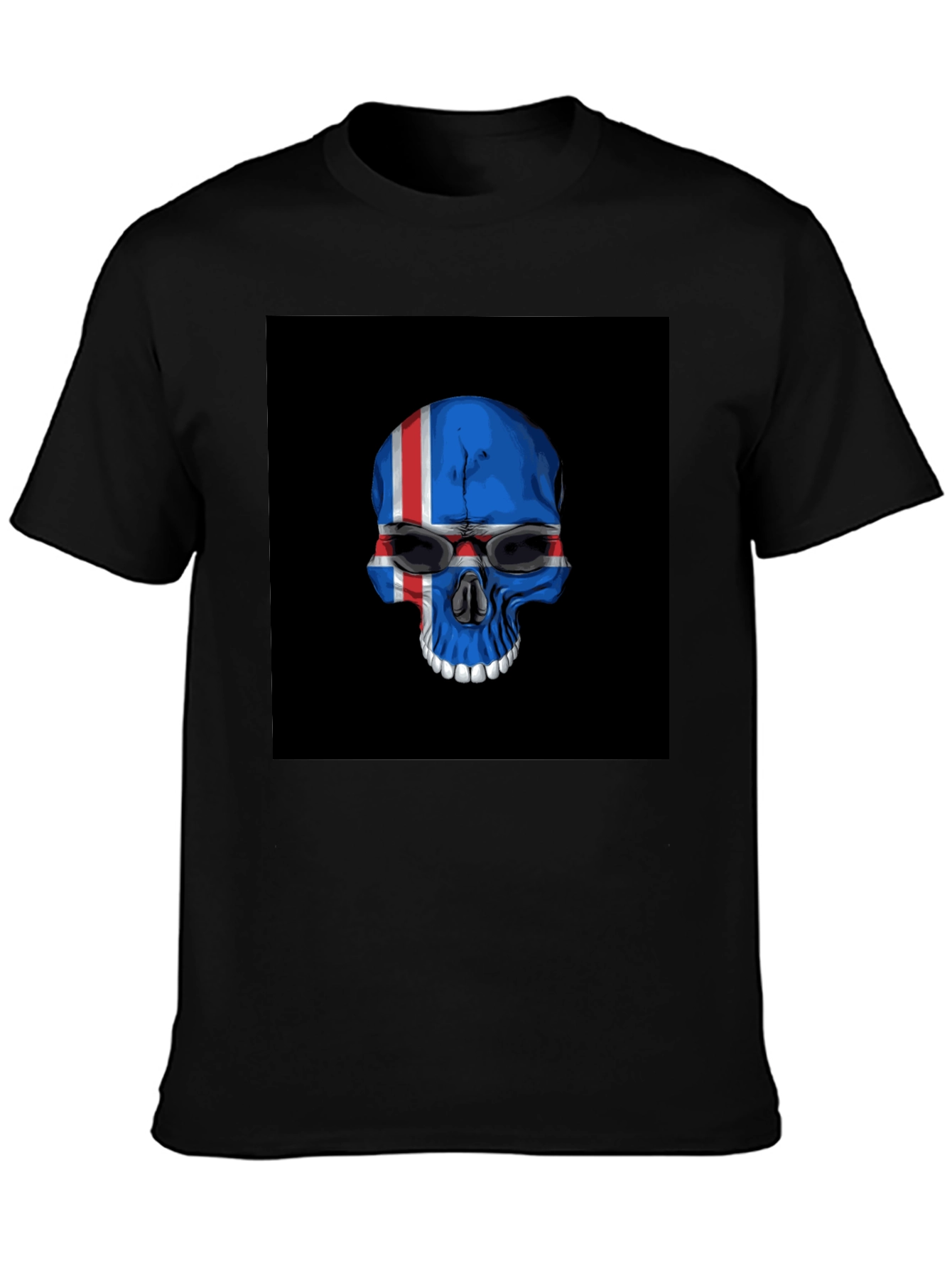 Iceland Flag Skull Graphic Tee - Black T-Shirt