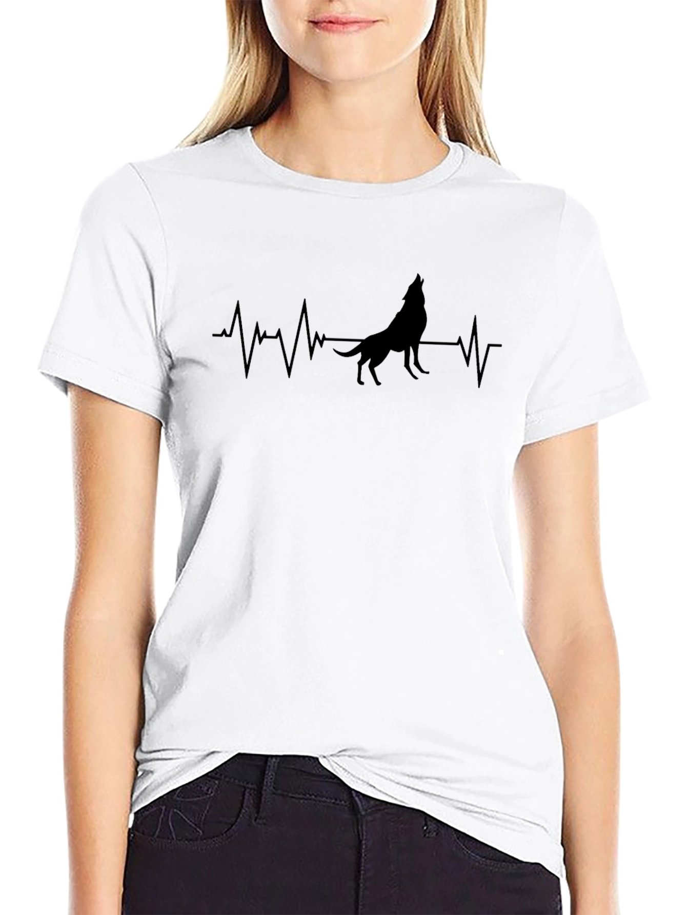 Wolf Heartbeat Graphic Tee - Black Cotton T-Shirt