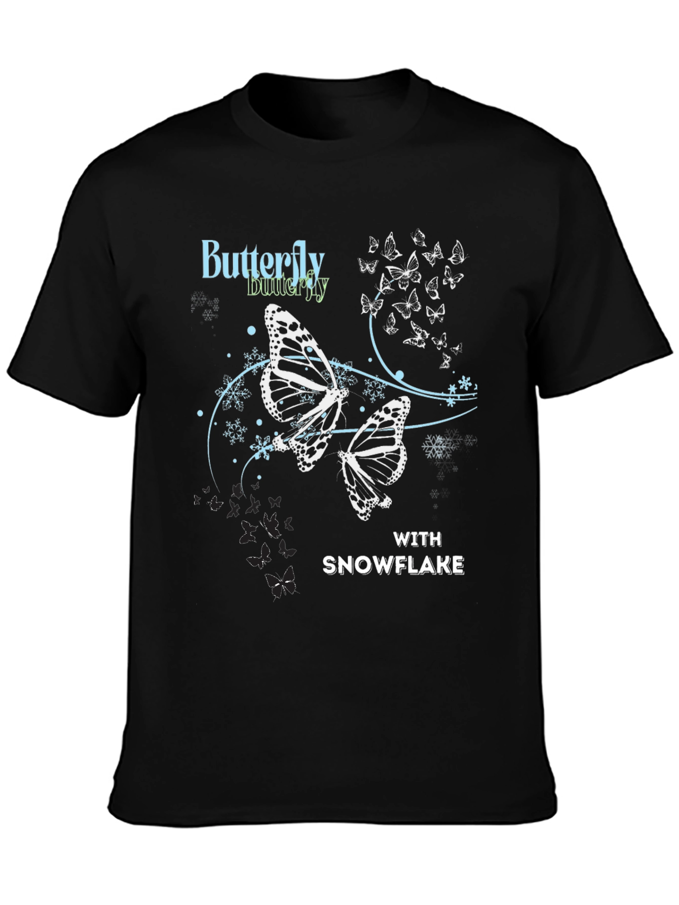 Butterfly Snowflake Graphic Tee - Black Casual Top