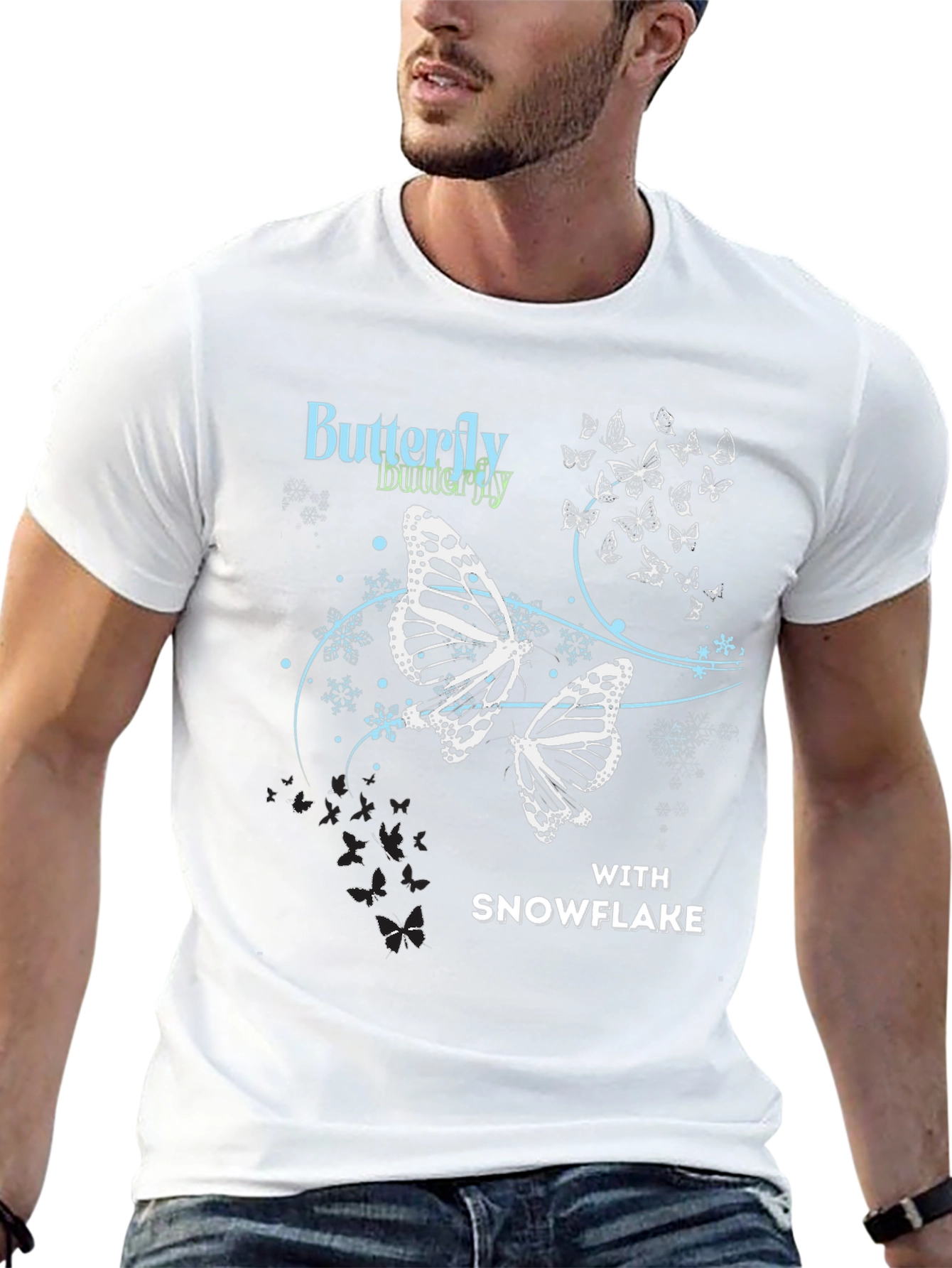 Butterfly Snowflake Graphic Tee - Black Casual Top