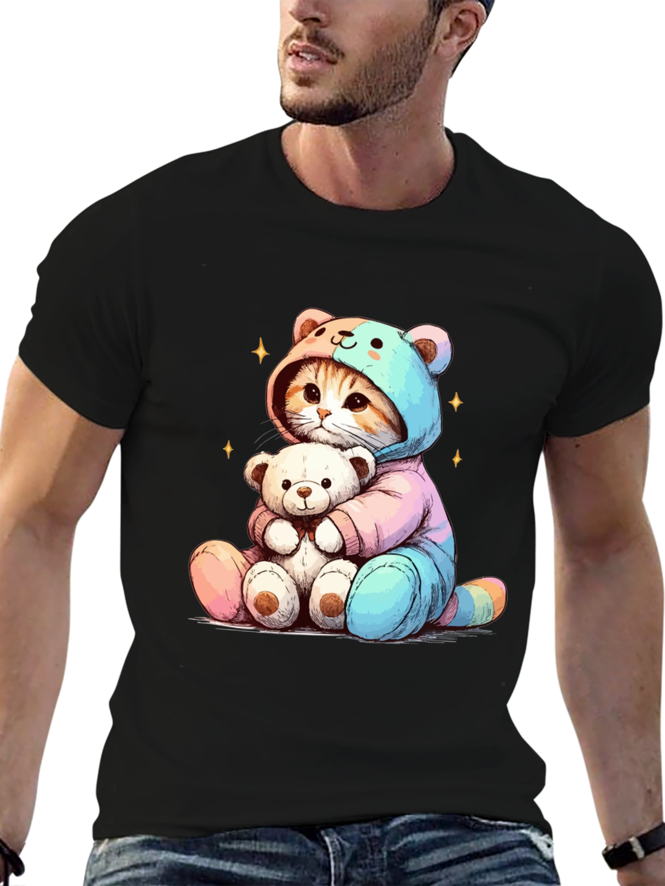 Cute Cat Teddy Bear Hug T-Shirt