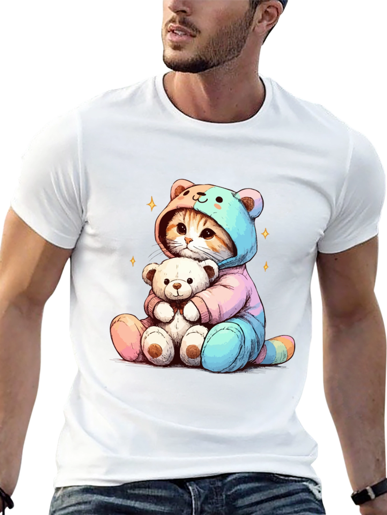 Cute Cat Teddy Bear Hug T-Shirt