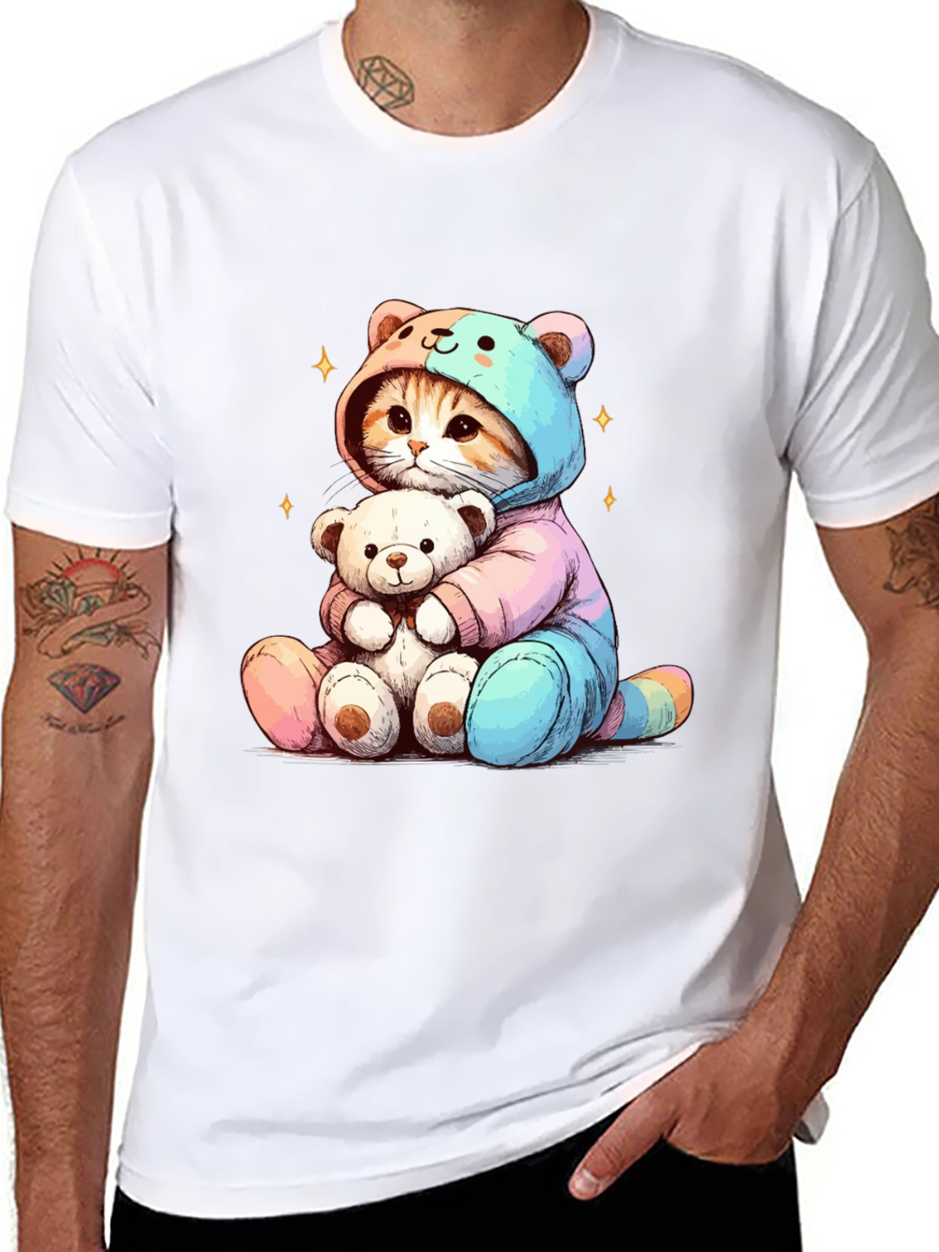 Cute Cat Teddy Bear Hug T-Shirt
