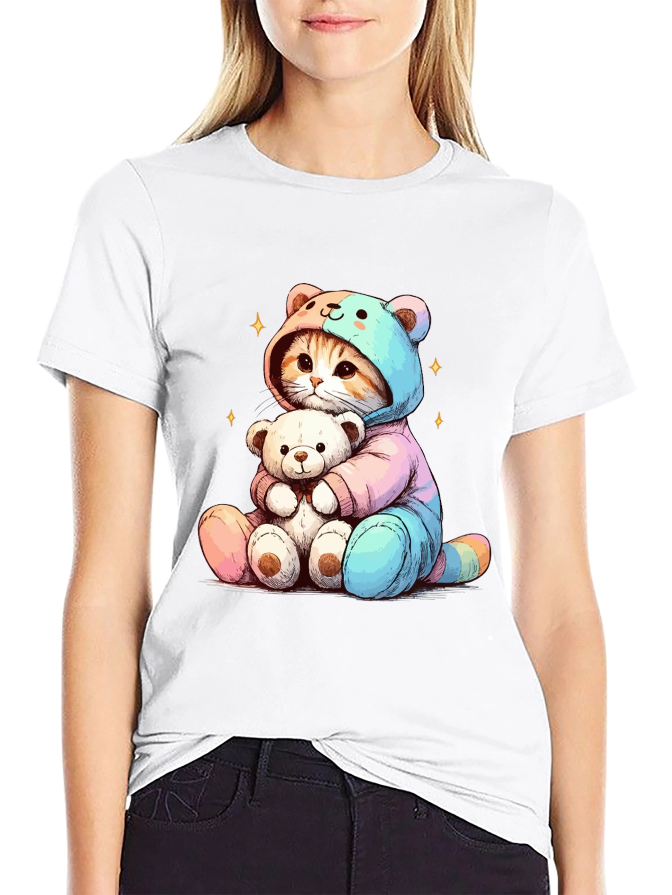 Cute Cat Teddy Bear Hug T-Shirt