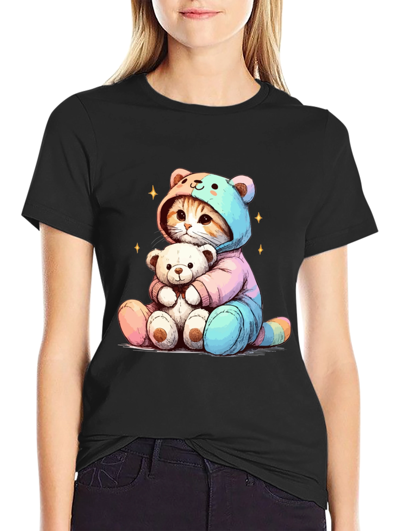 Cute Cat Teddy Bear Hug T-Shirt