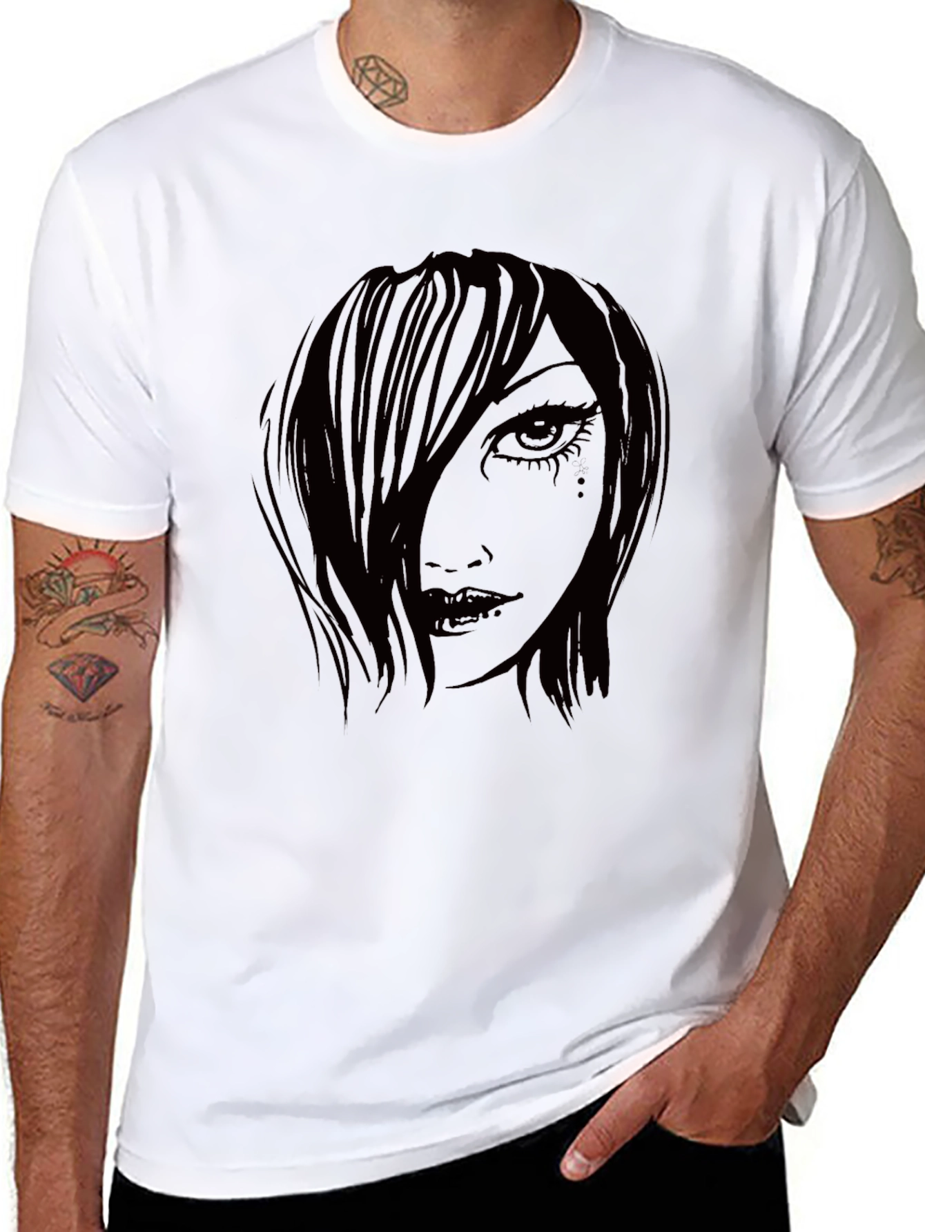Gothic Girl Graphic Print Black T-Shirt