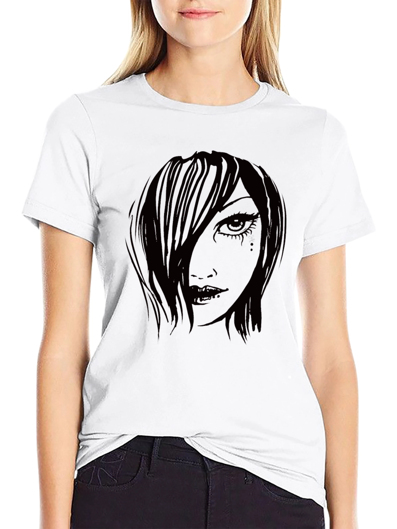 Gothic Girl Graphic Print Black T-Shirt