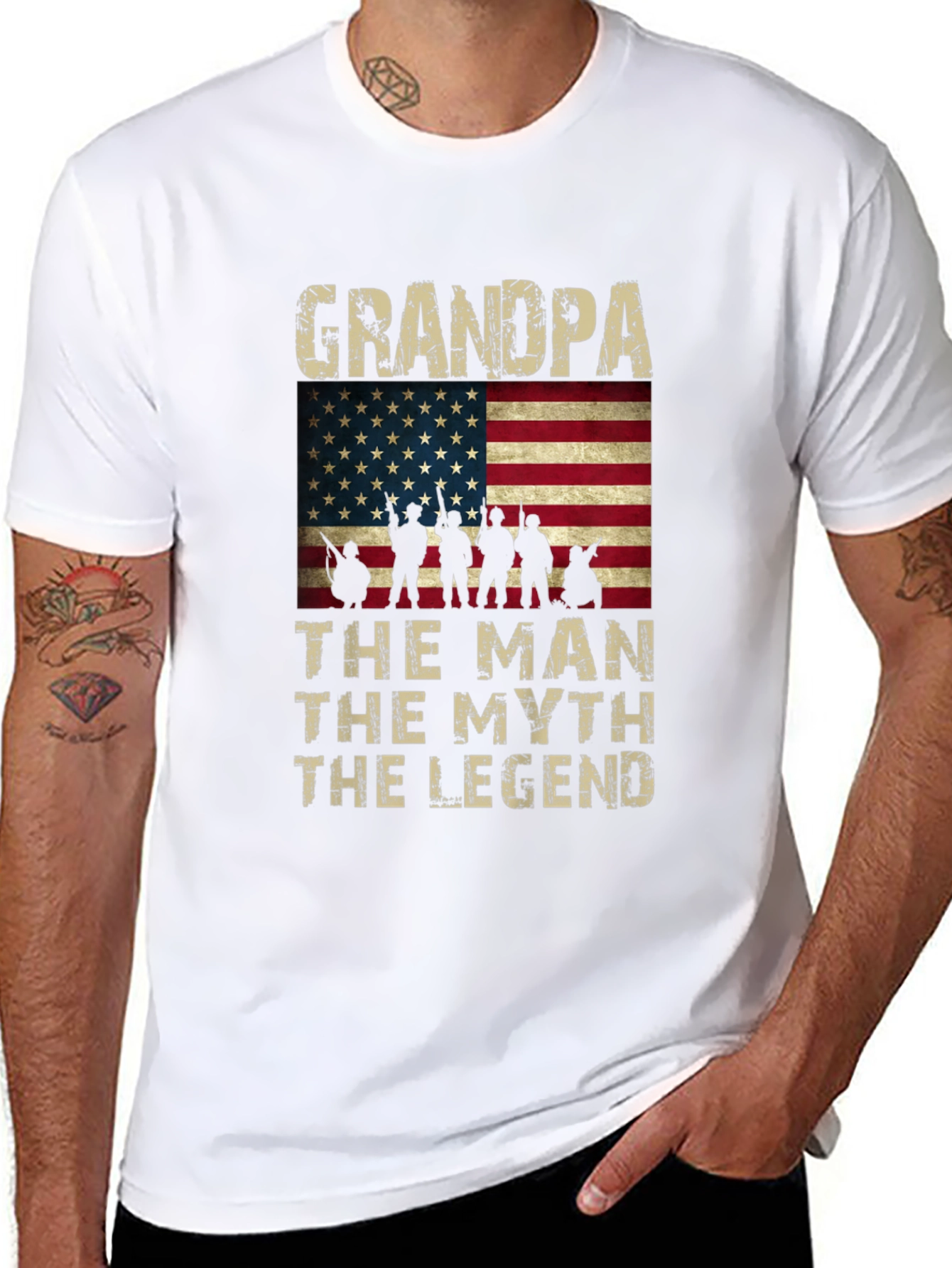 Grandpa The Man The Myth Legend American Flag T-Shirt