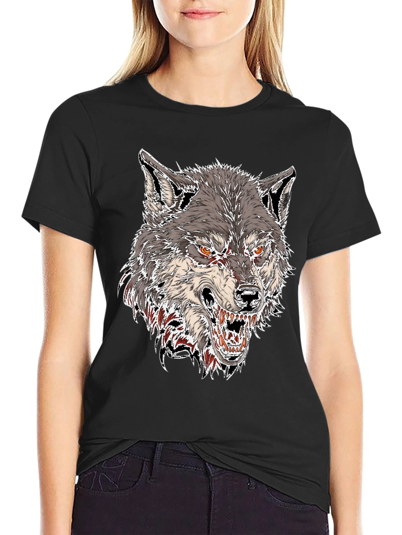 Mens Black Graphic Tee - Fierce Wolf Design