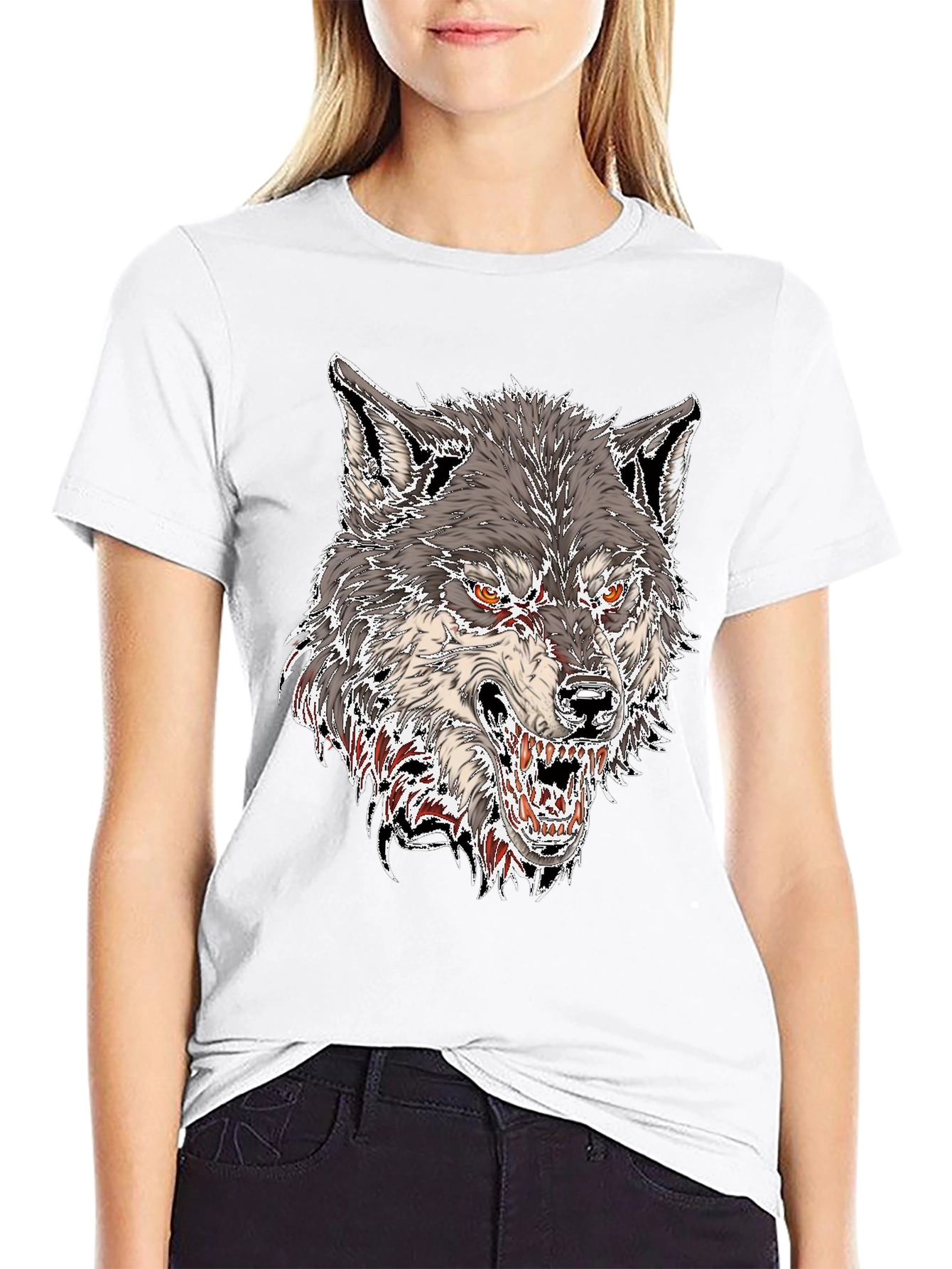 Mens Black Graphic Tee - Fierce Wolf Design