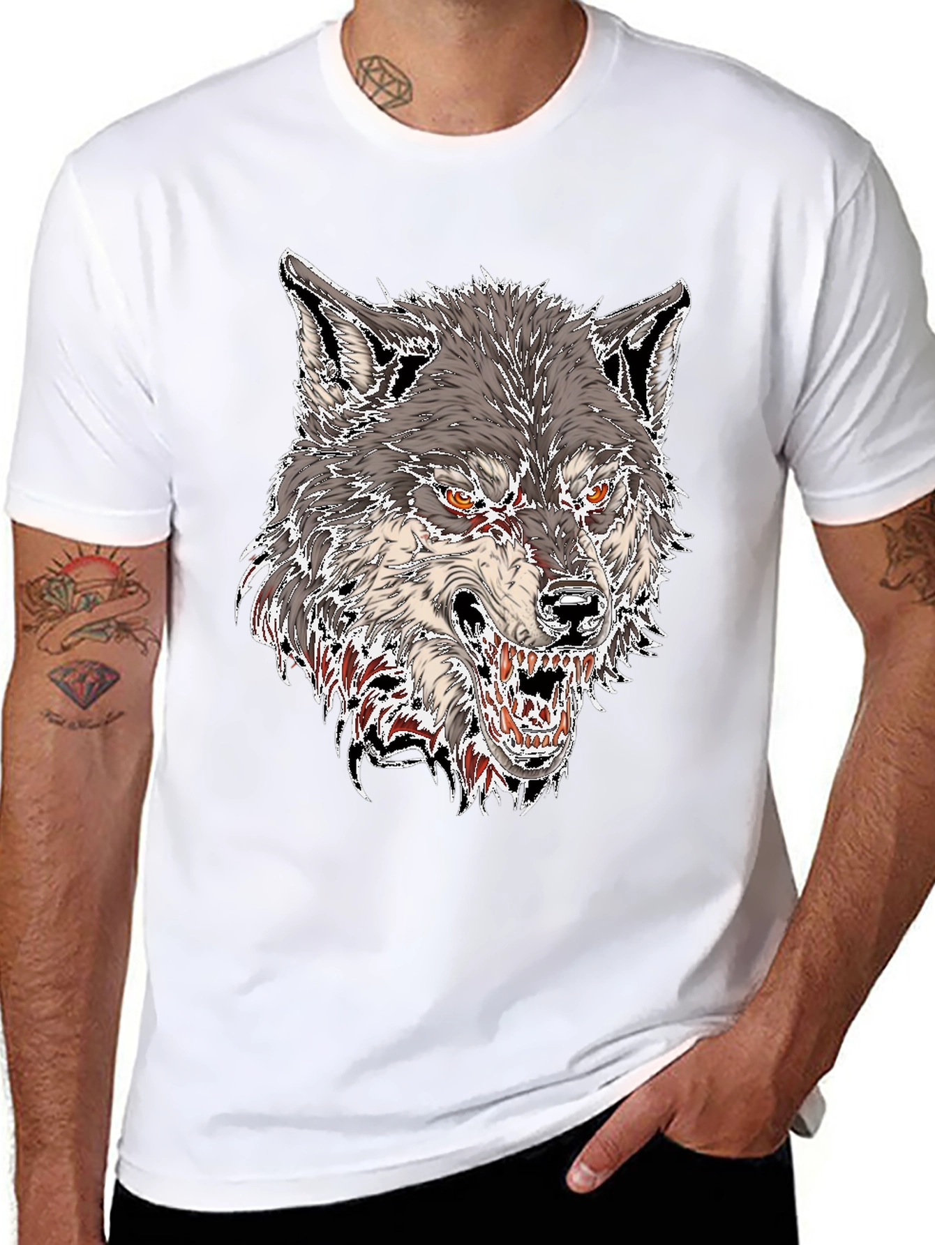 Mens Black Graphic Tee - Fierce Wolf Design