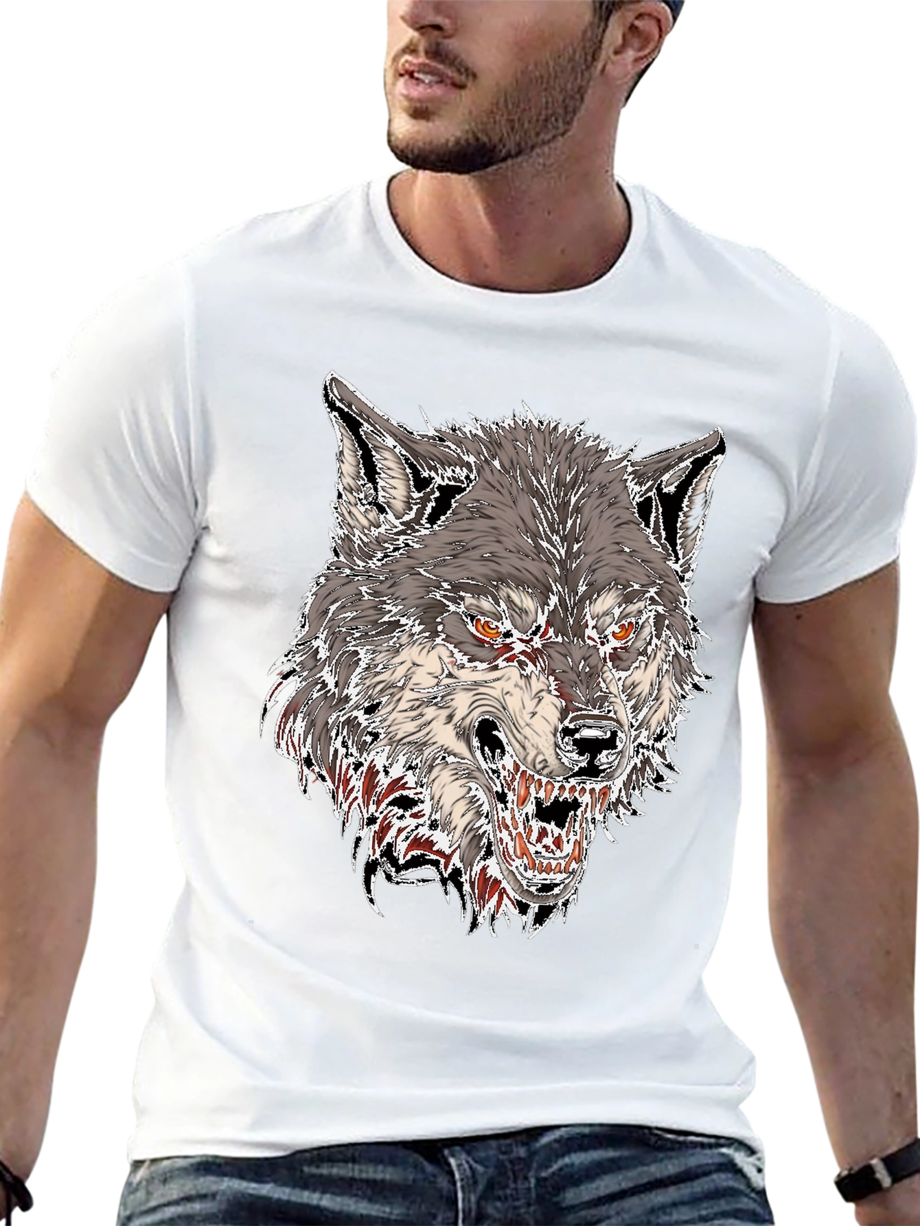 Mens Black Graphic Tee - Fierce Wolf Design