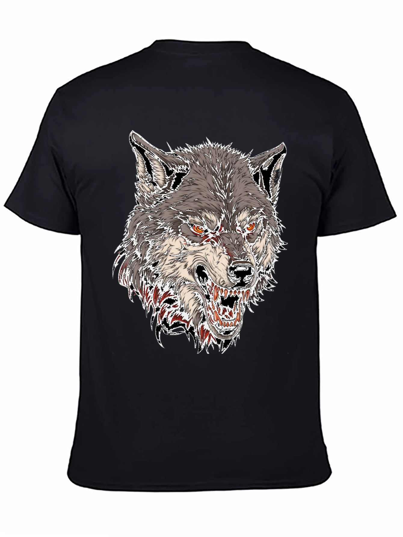 Mens Black Graphic Tee - Fierce Wolf Design
