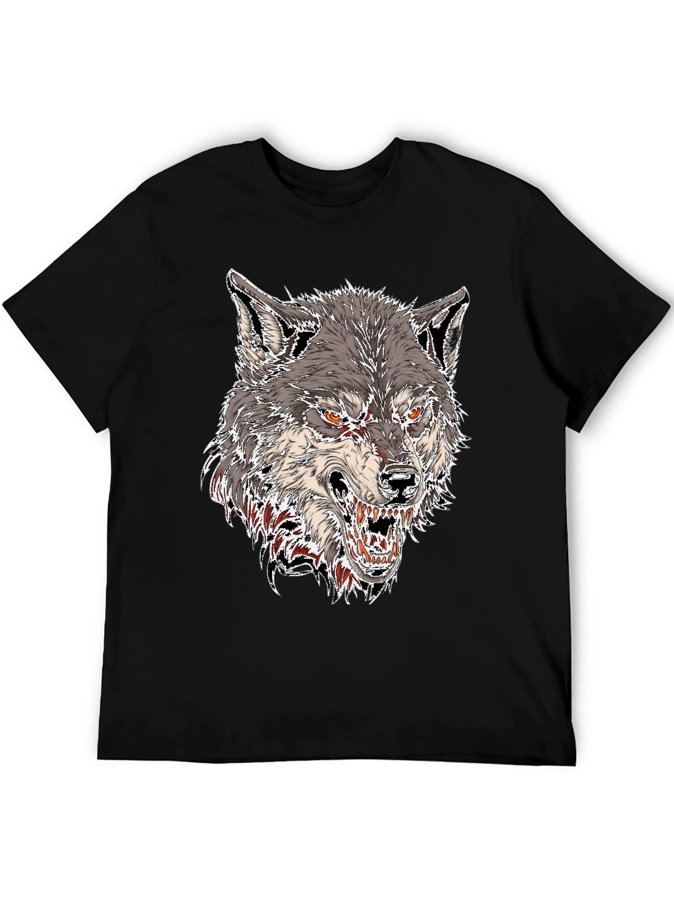 Mens Black Graphic Tee - Fierce Wolf Design