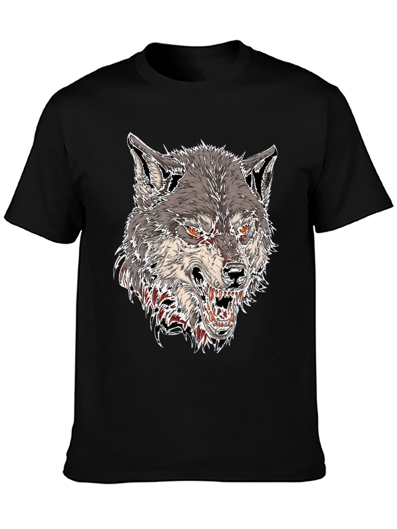 Mens Black Graphic Tee - Fierce Wolf Design