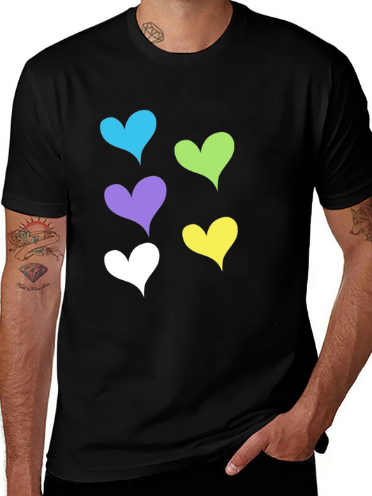 Colorful Hearts Graphic Black T-Shirt