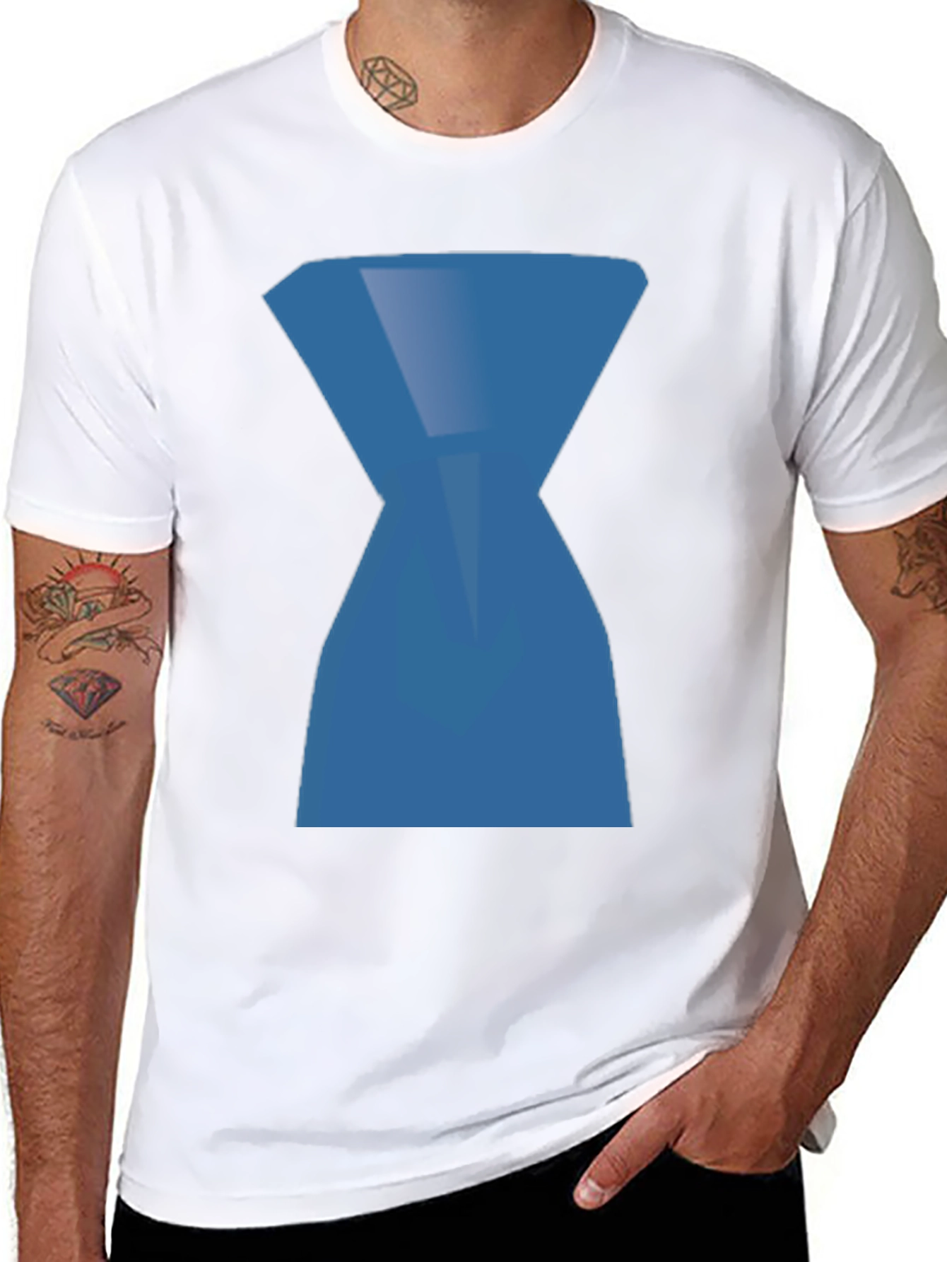 Abstract Blue Hourglass Graphic Print Black T-Shirt
