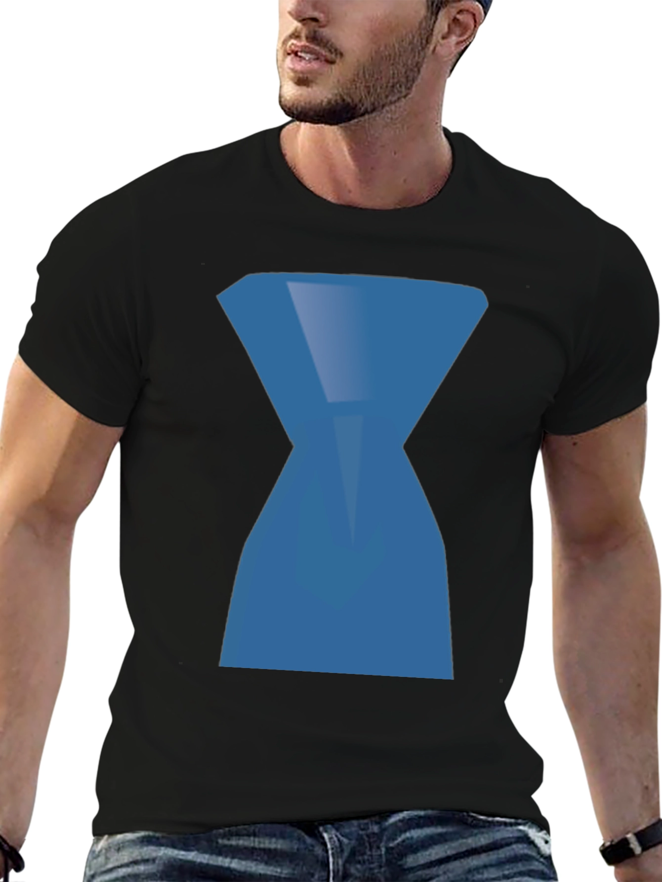 Abstract Blue Hourglass Graphic Print Black T-Shirt