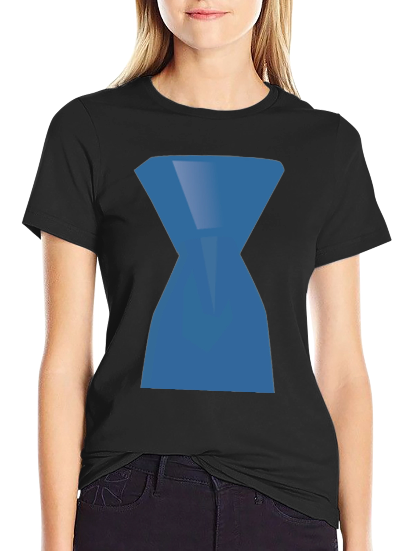 Abstract Blue Hourglass Graphic Print Black T-Shirt