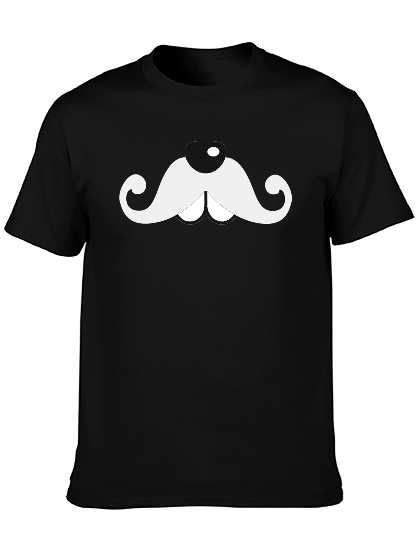 Novelty Moustache Graphic T-Shirt - Black Cotton Blend