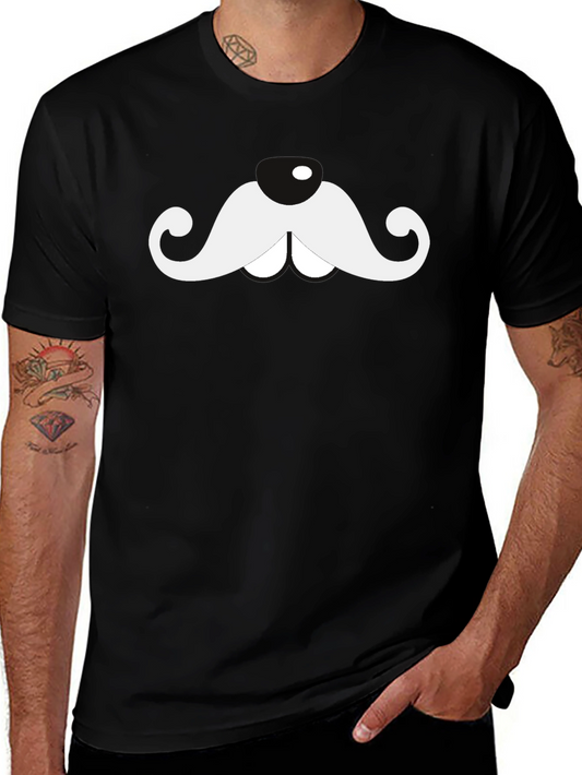 Novelty Moustache Graphic T-Shirt - Black Cotton Blend