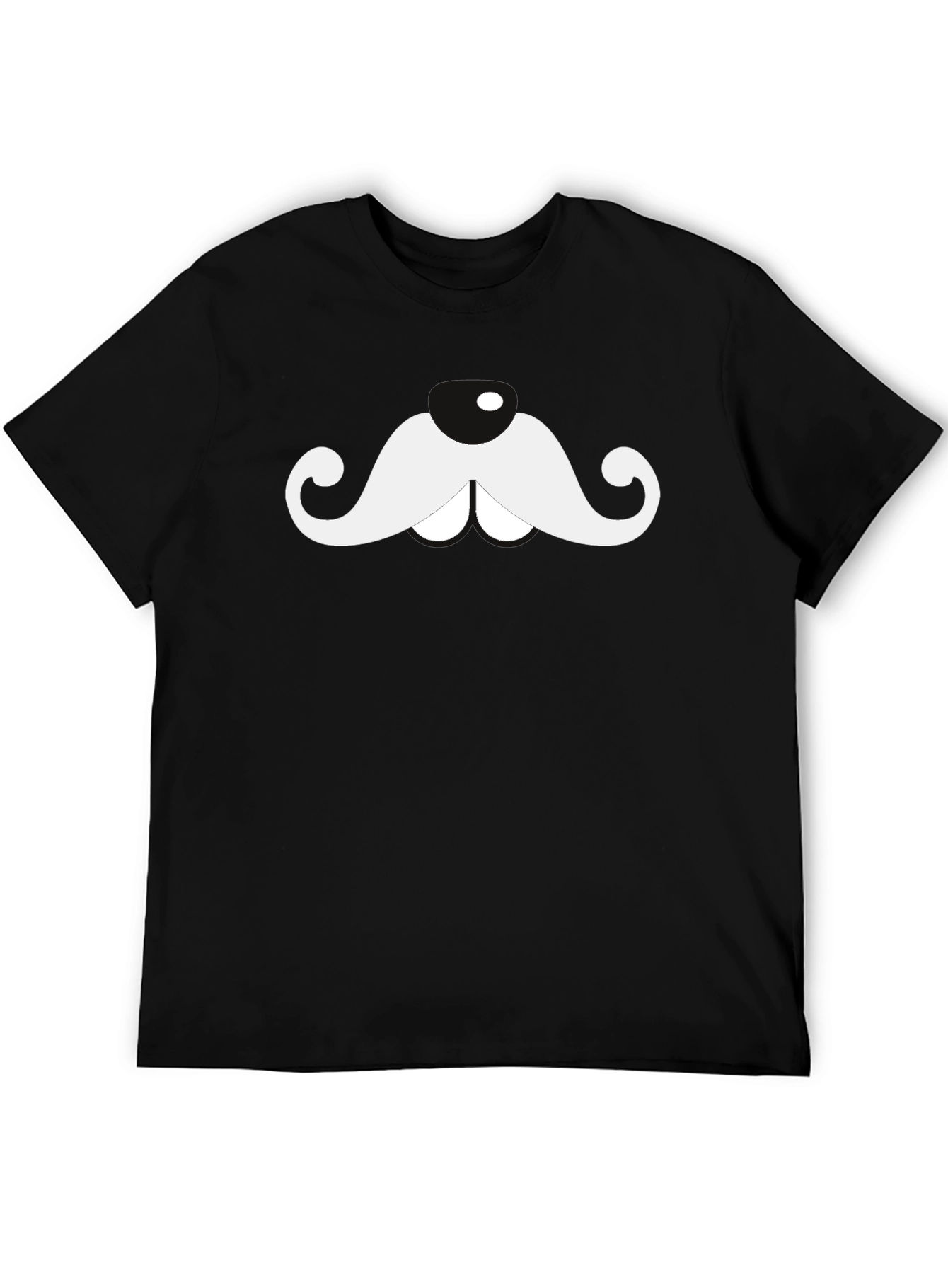 Novelty Moustache Graphic T-Shirt - Black Cotton Blend