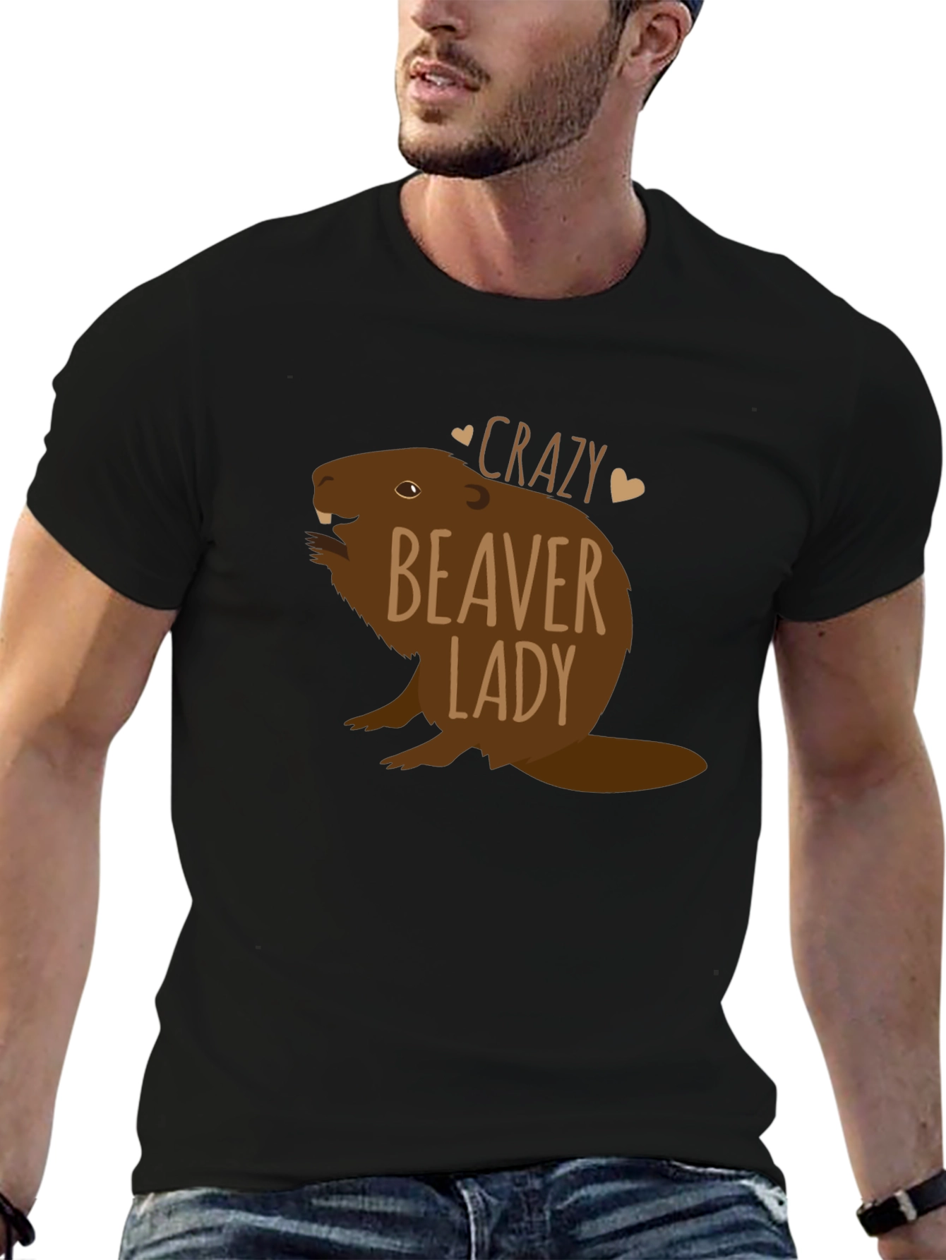 Crazy Beaver Lady Black T-Shirt