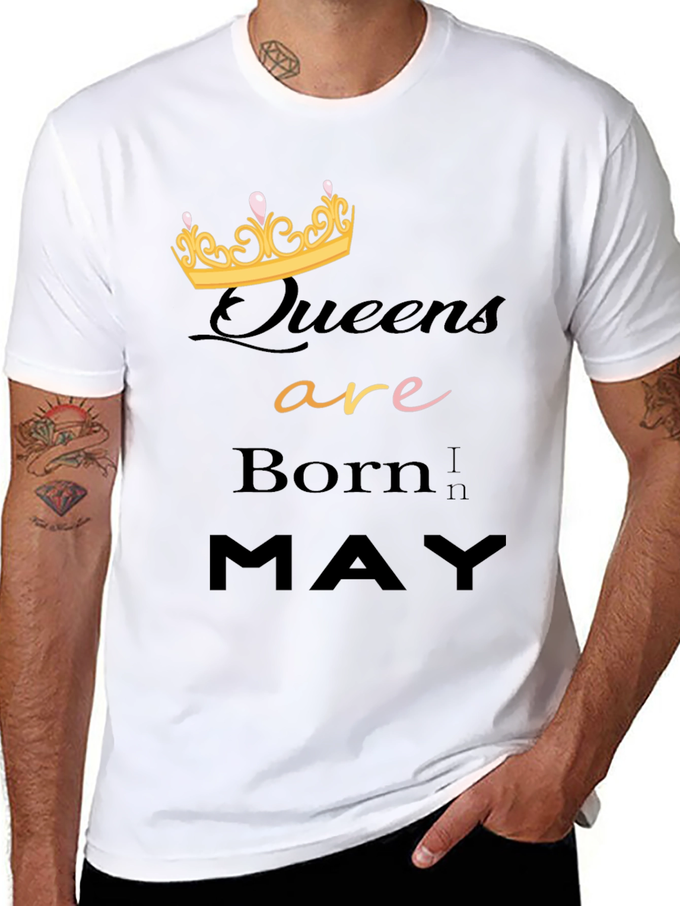 Queens Are Born In May Black Graphic T-Shirt