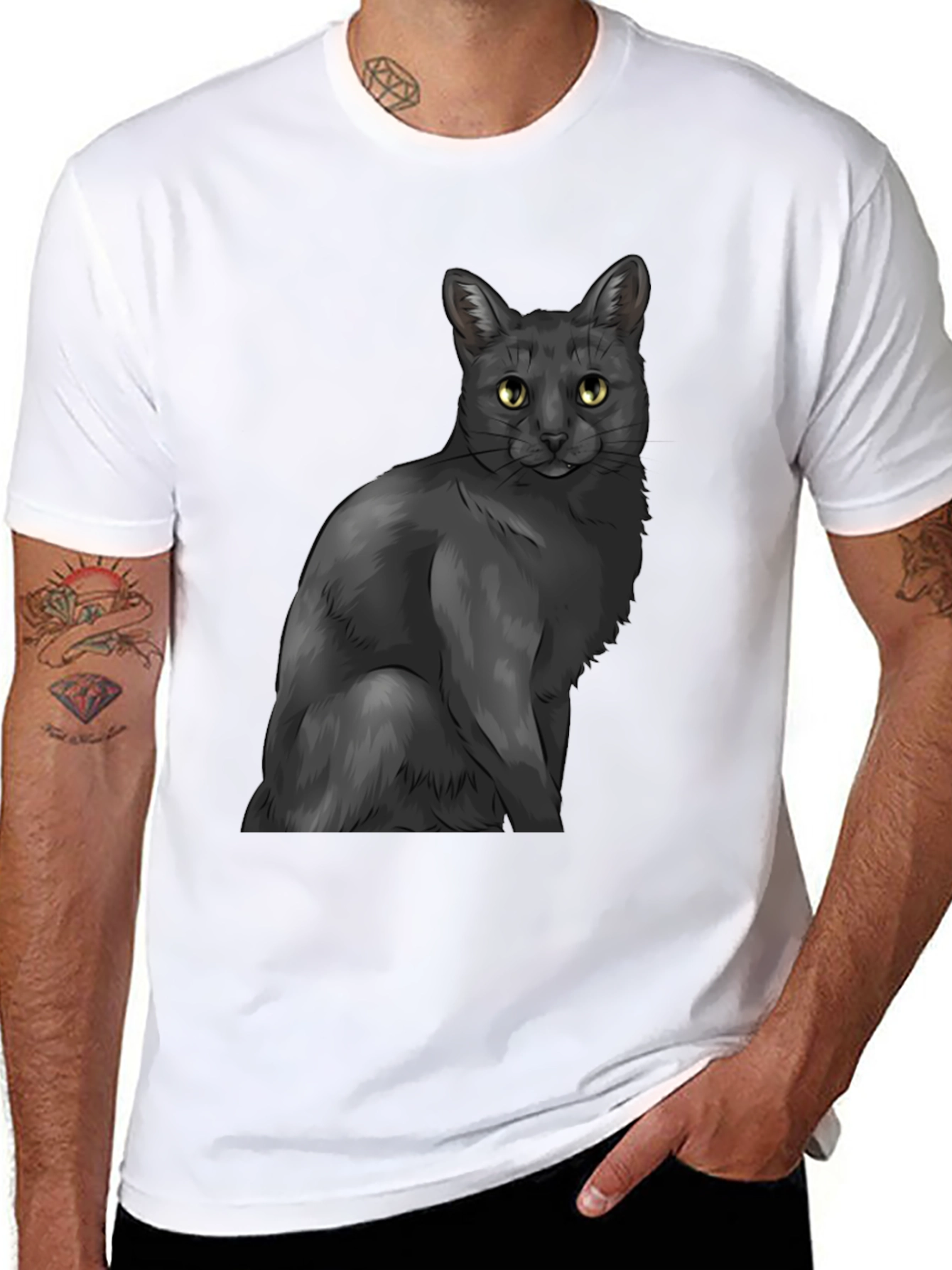 Black Cat Graphic Tee - Mens Stylish Casual Wear