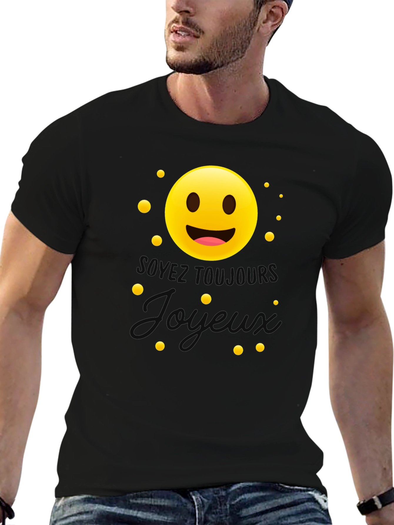 Joyful Emoji Graphic T-Shirt - Black