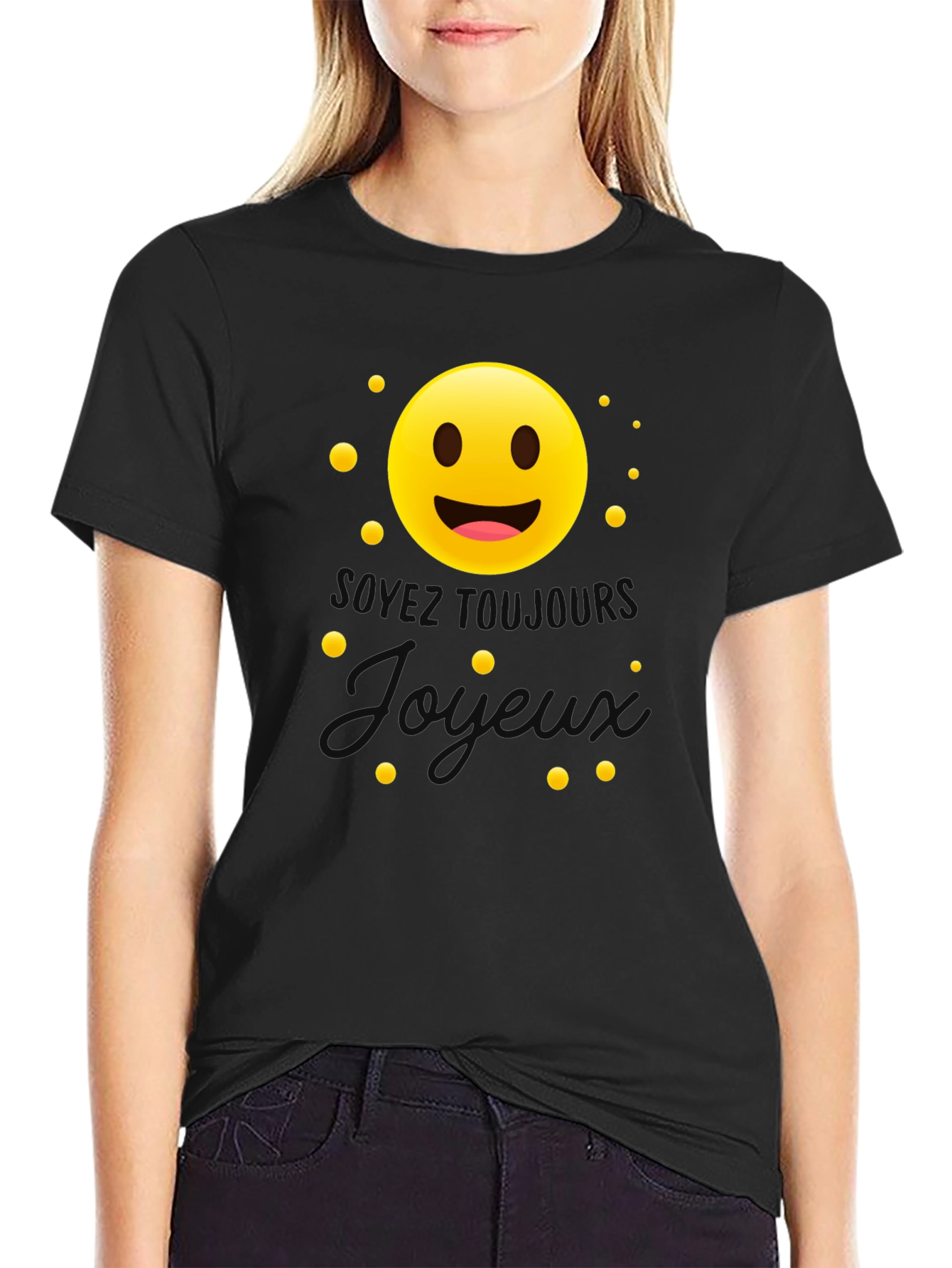 Joyful Emoji Graphic T-Shirt - Black